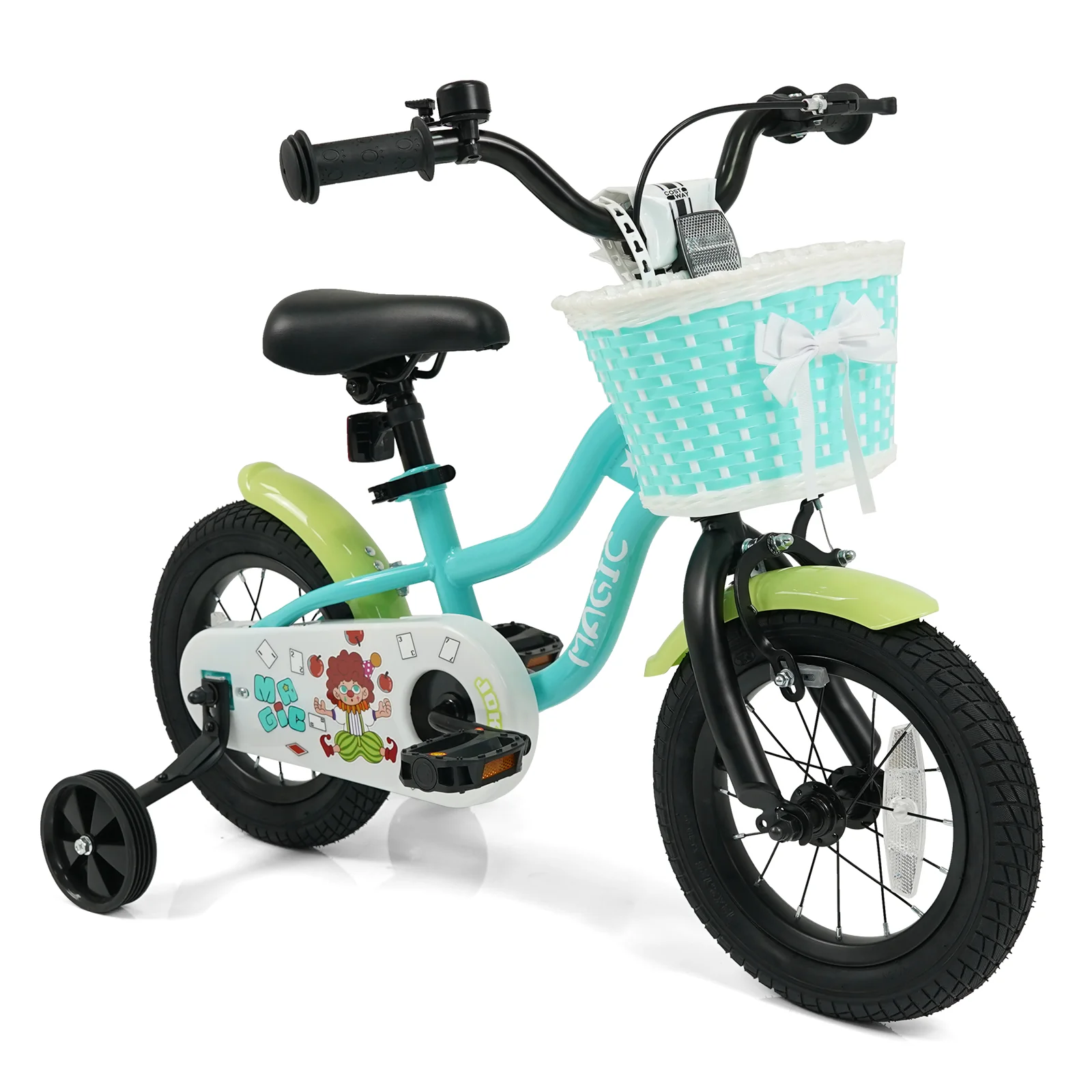 12/14/16 Inch Kids Bike with Training Wheels and Basket Green Color-12