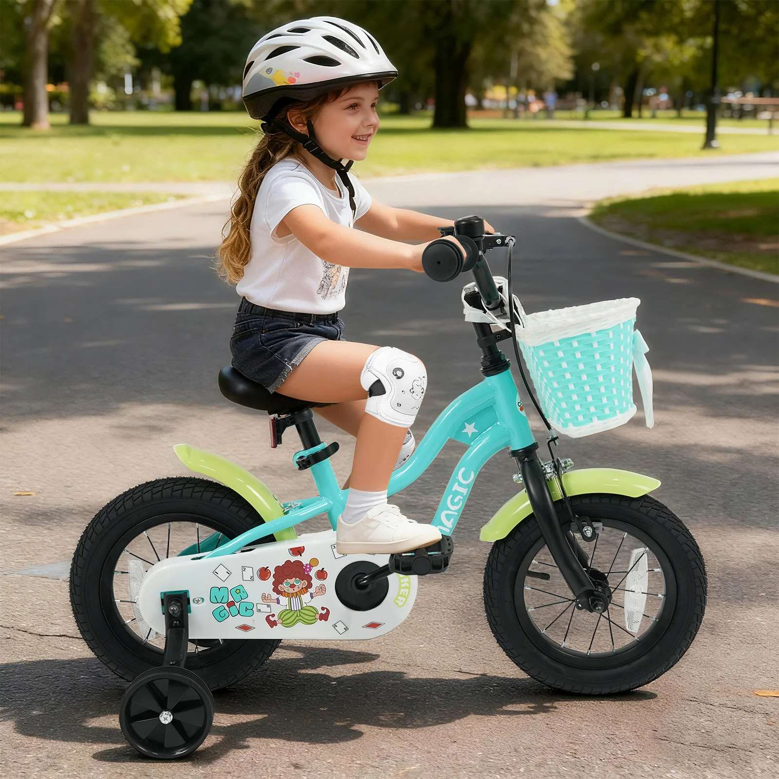 12/14/16 Inch Kids Bike with Training Wheels and Basket Green Color-12 - Image 2