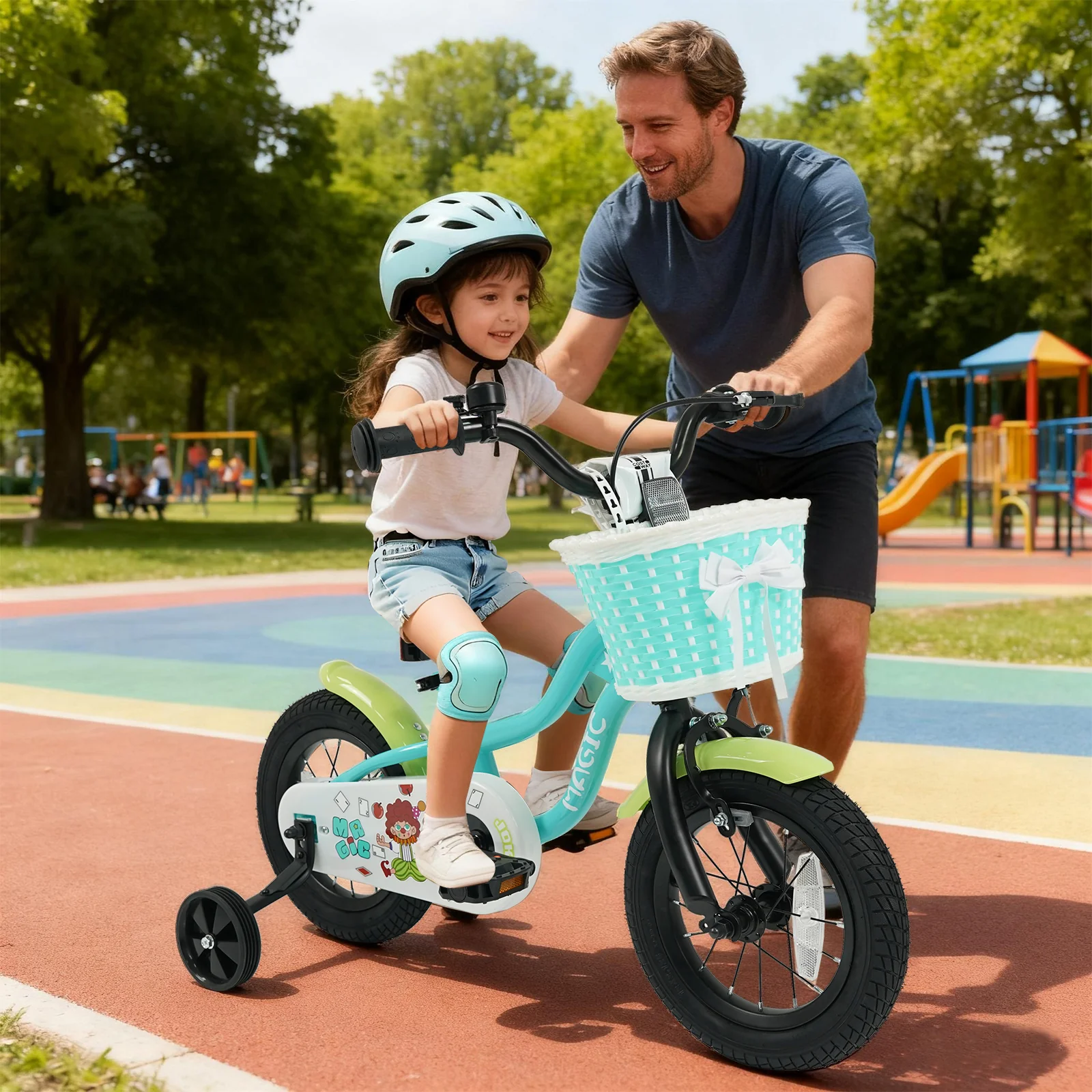 12/14/16 Inch Kids Bike with Training Wheels and Basket Green Color-12 - Image 3