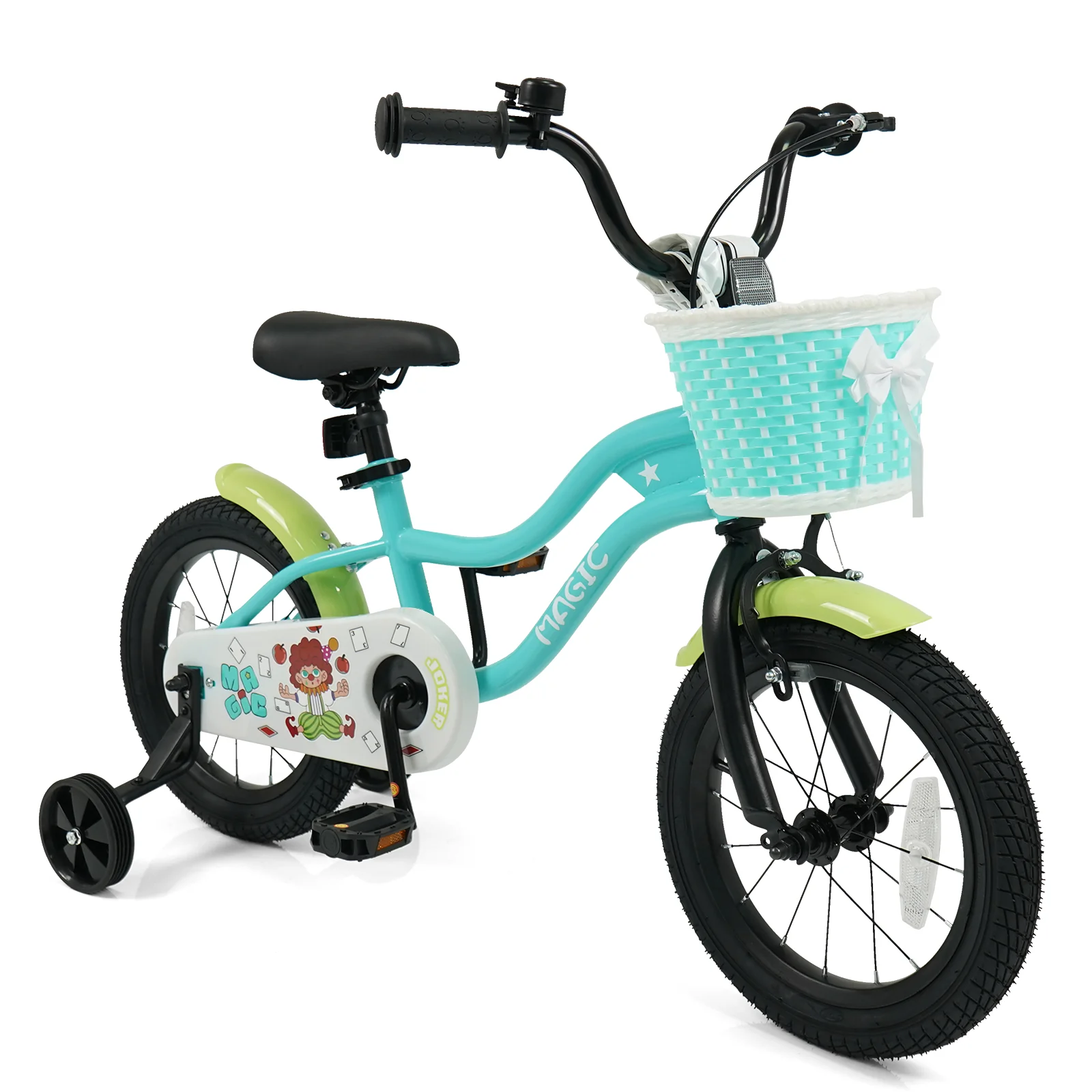 12/14/16 Inch Kids Bike with Training Wheels and Basket Green Color-14 - Image 4