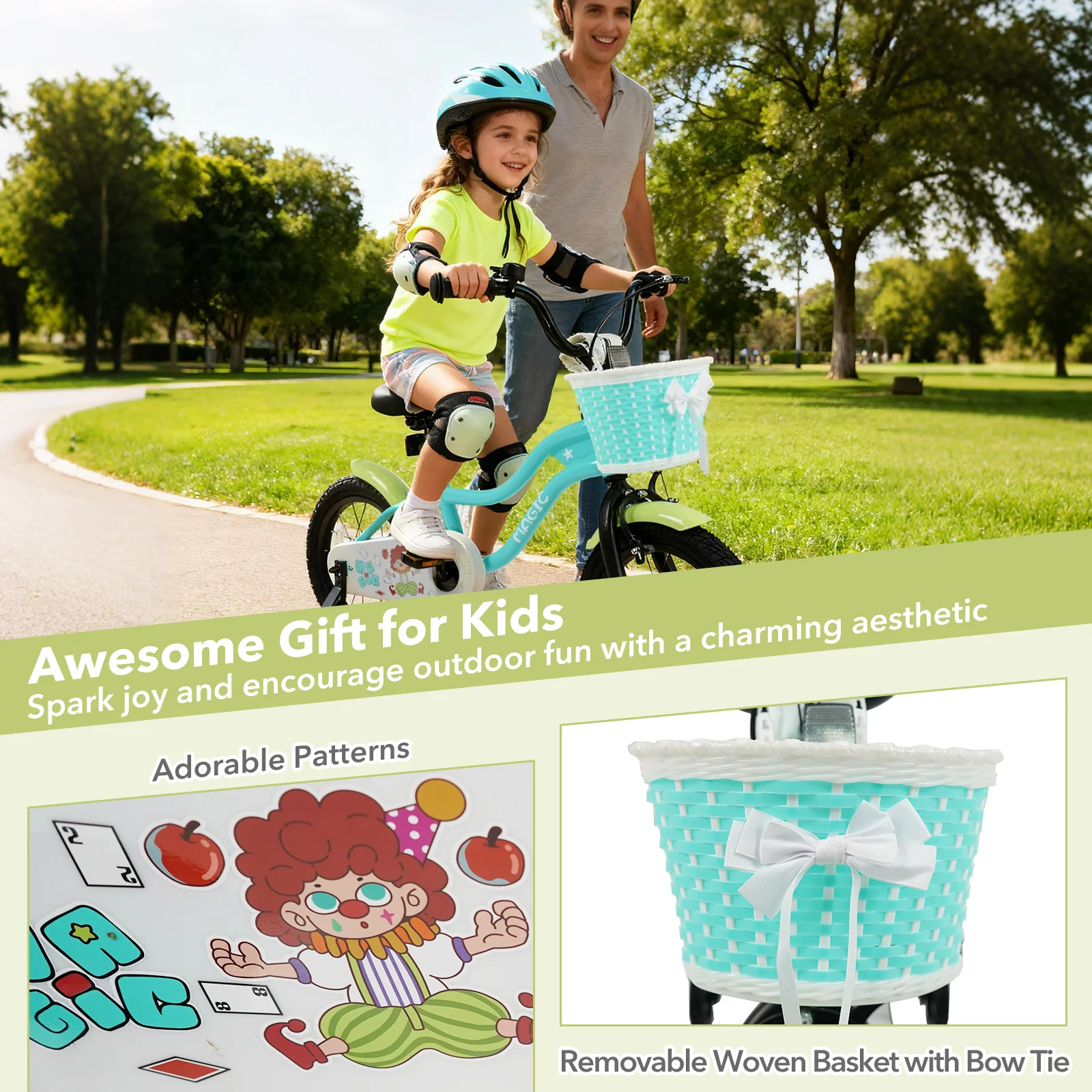 12/14/16 Inch Kids Bike with Training Wheels and Basket Green Color-14 - Image 9