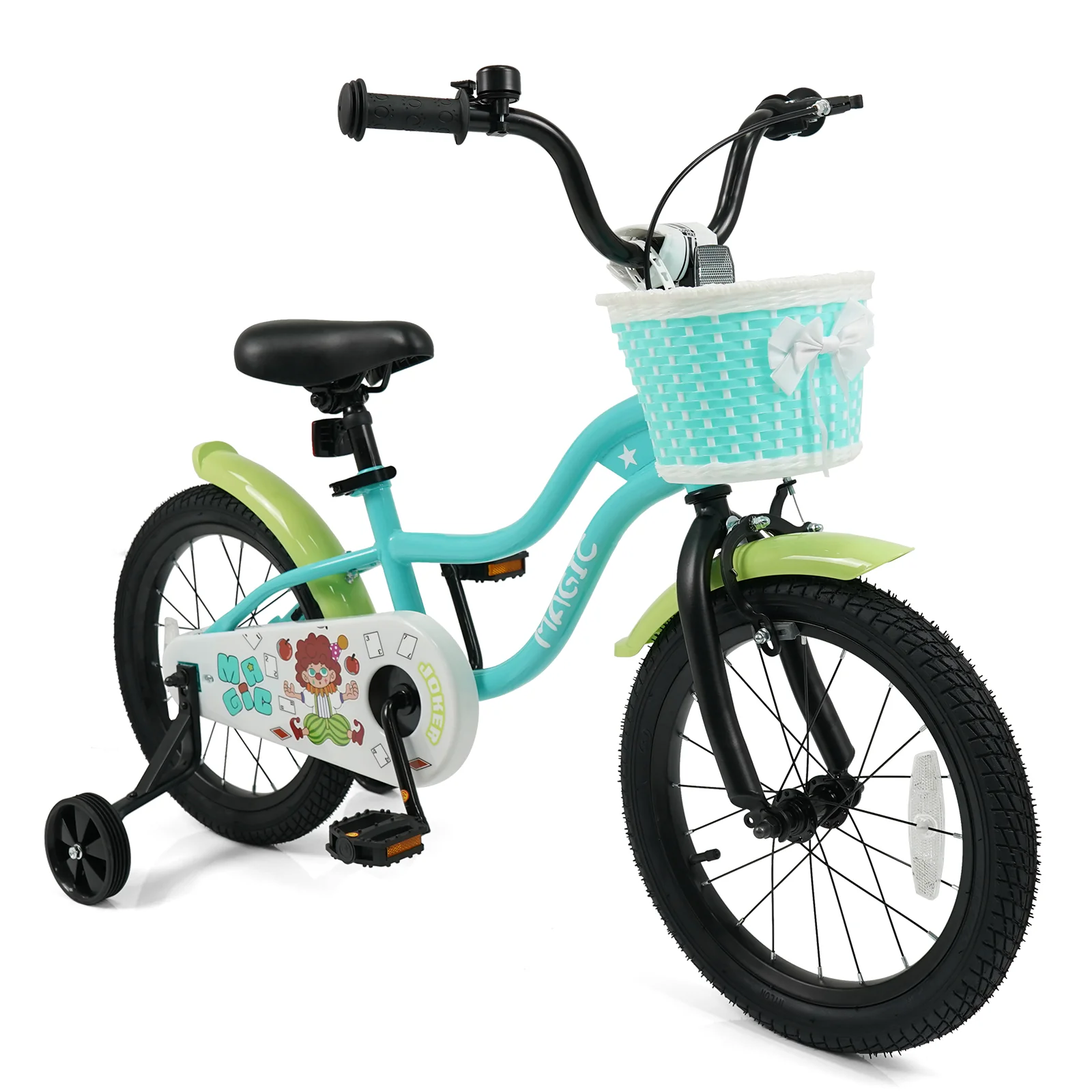 12/14/16 Inch Kids Bike with Training Wheels and Basket Green Color-16 - Image 4