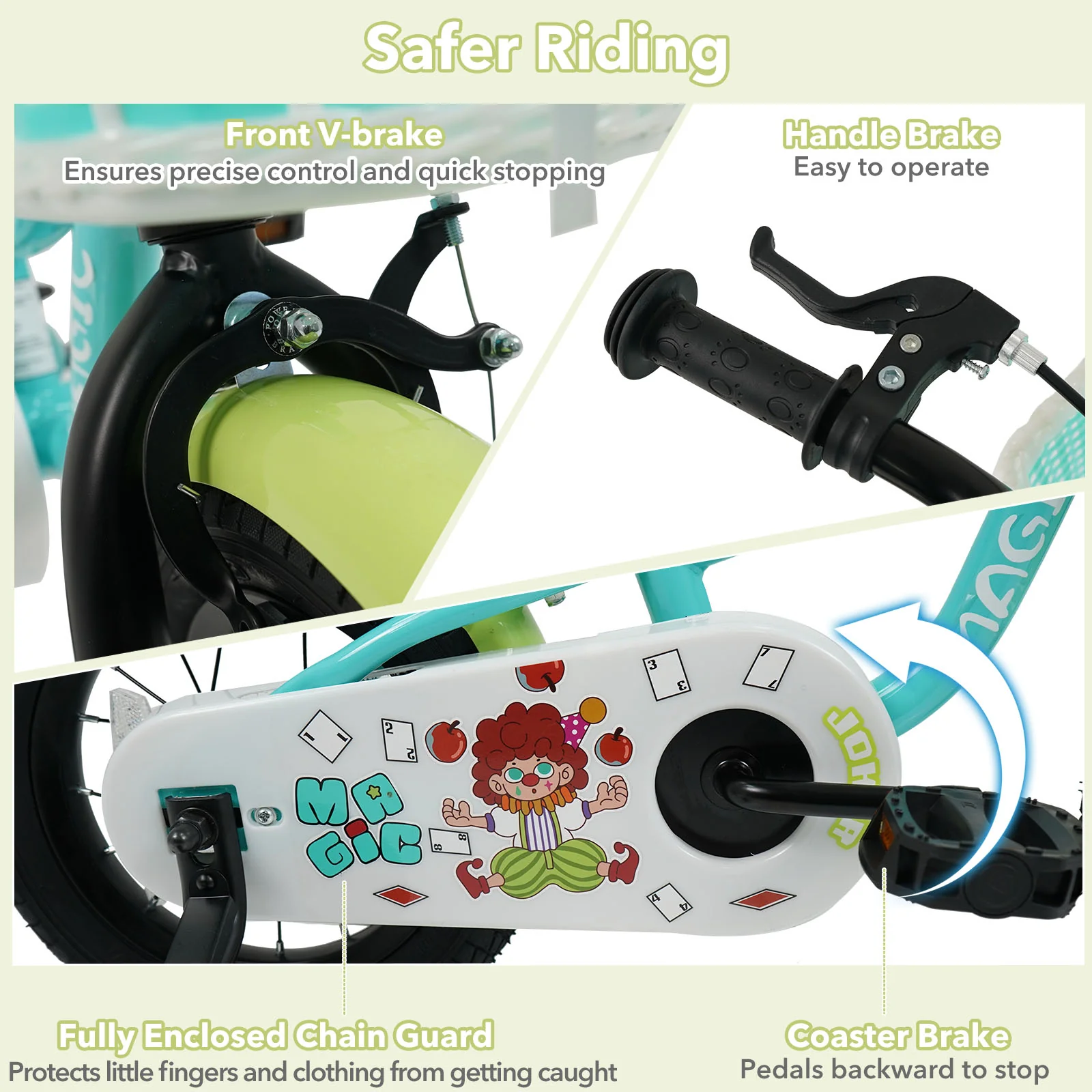 12/14/16 Inch Kids Bike with Training Wheels and Basket Green Color-16 - Image 6