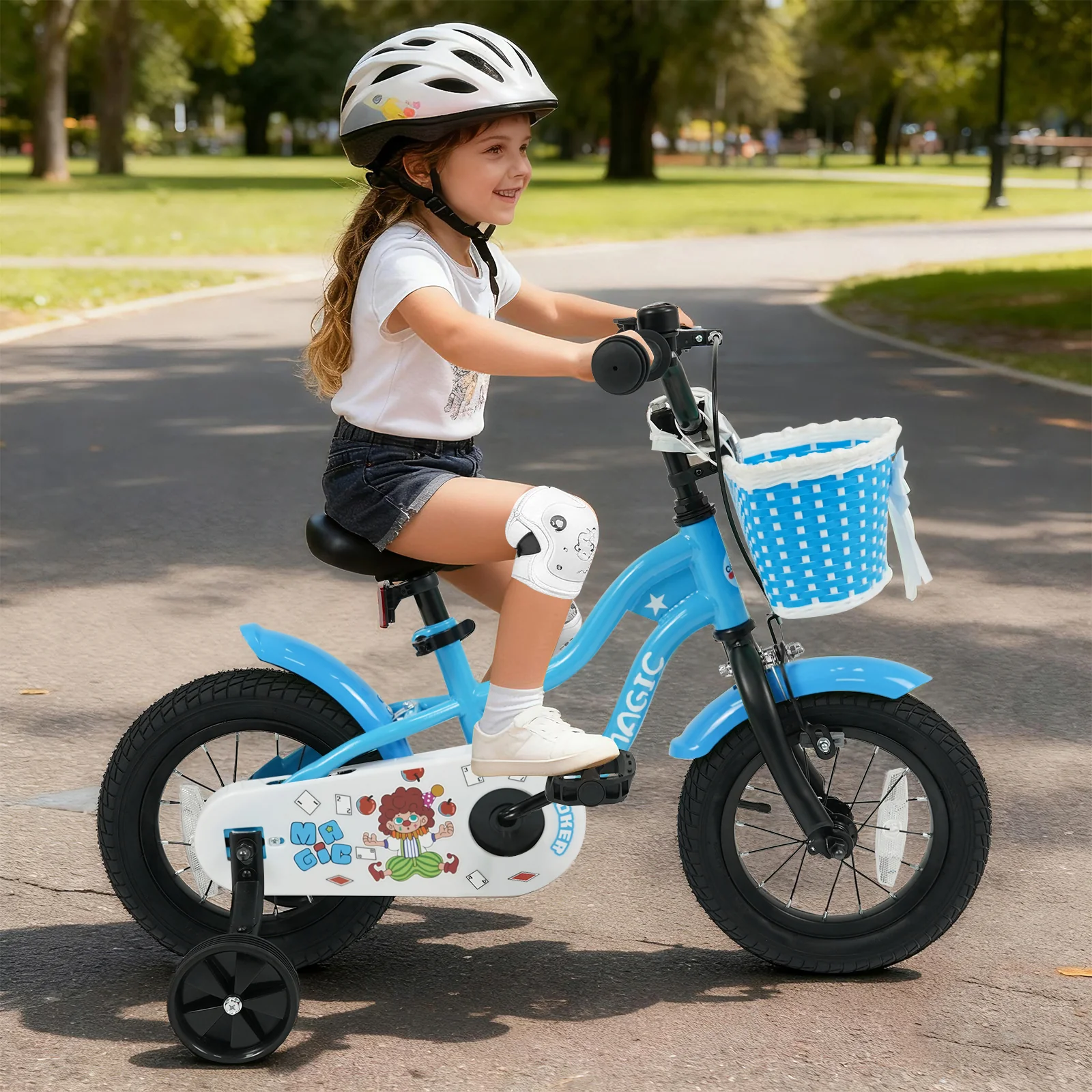 12/14/16 Inch Kids Bike with Training Wheels and Basket Navy Color-12 - Image 2