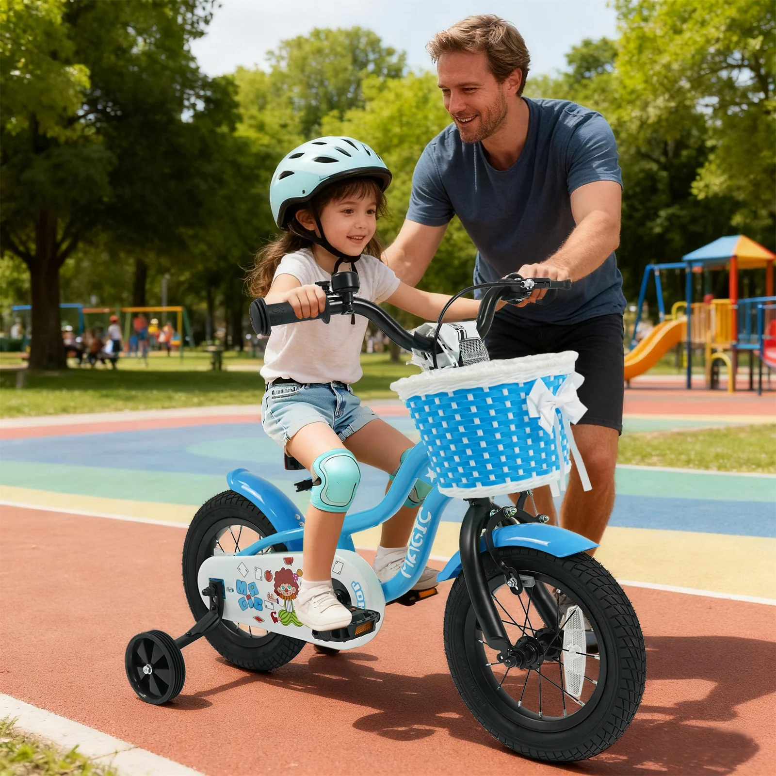 12/14/16 Inch Kids Bike with Training Wheels and Basket Navy Color-12 - Image 3