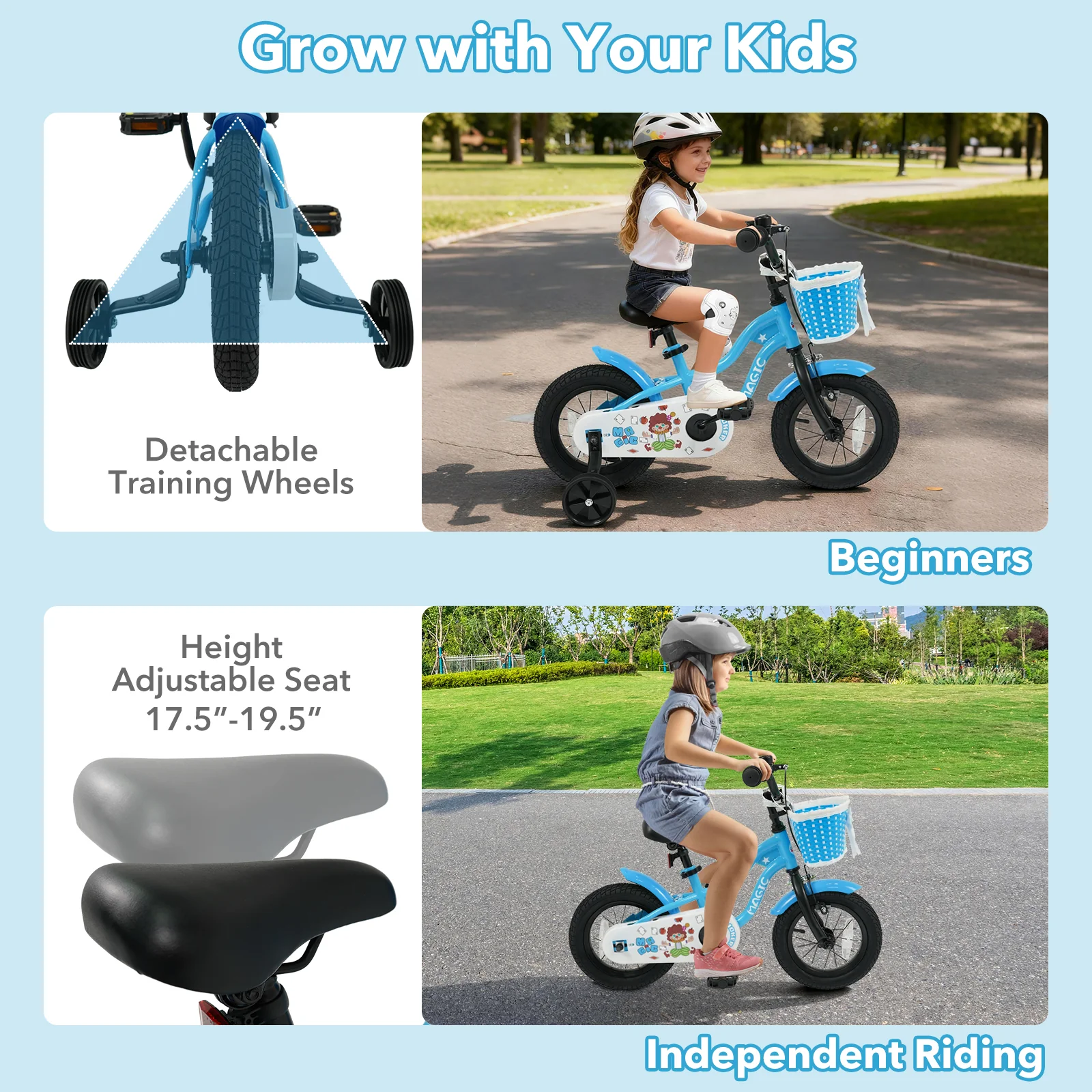 12/14/16 Inch Kids Bike with Training Wheels and Basket Navy Color-12 - Image 7
