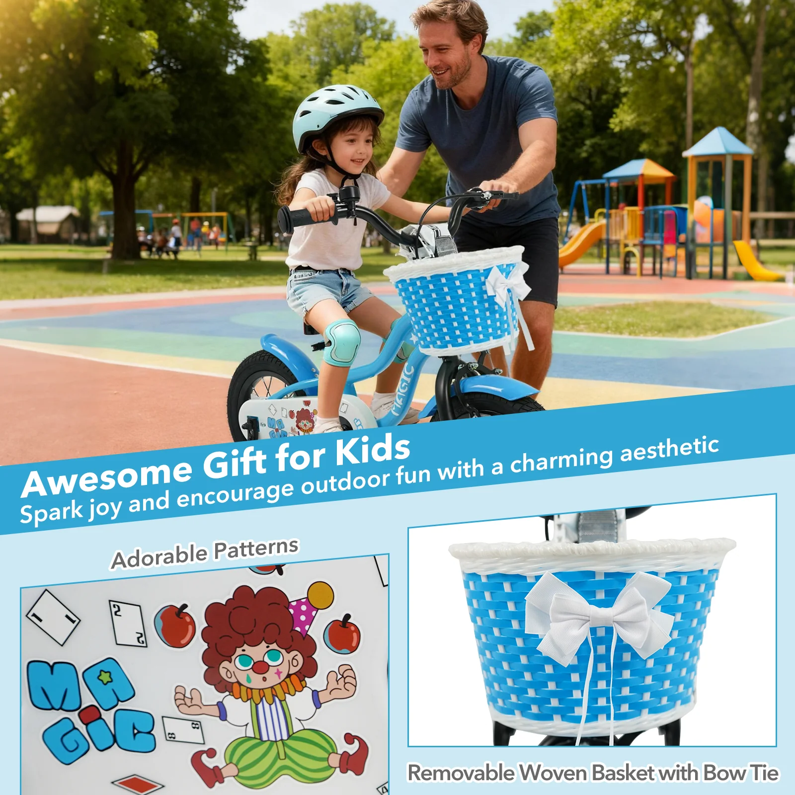 12/14/16 Inch Kids Bike with Training Wheels and Basket Navy Color-12 - Image 9