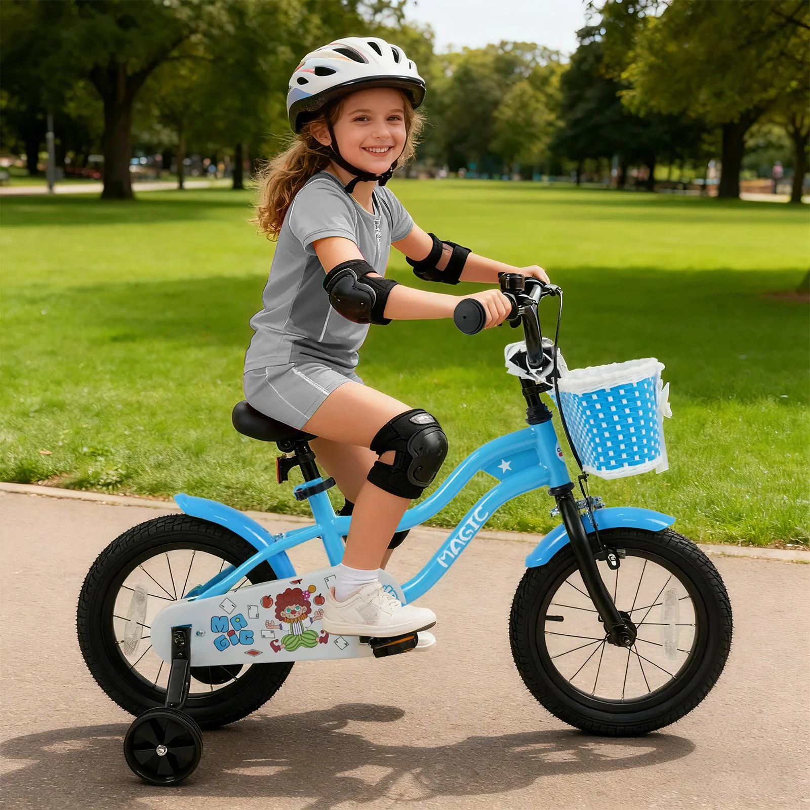 12/14/16 Inch Kids Bike with Training Wheels and Basket Navy Color-14 - Image 2
