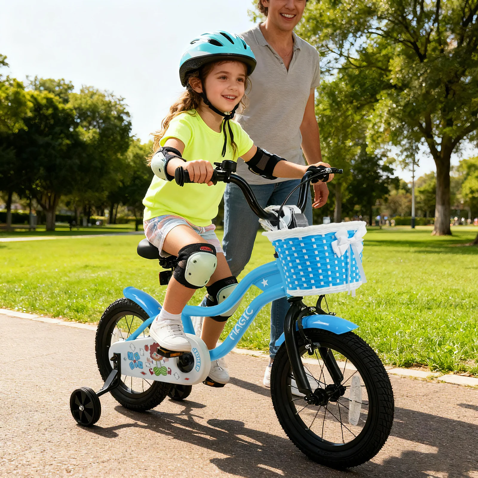 12/14/16 Inch Kids Bike with Training Wheels and Basket Navy Color-14 - Image 3