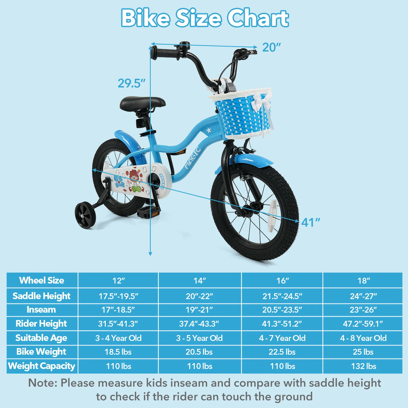 12/14/16 Inch Kids Bike with Training Wheels and Basket Navy Color-14 - Image 5