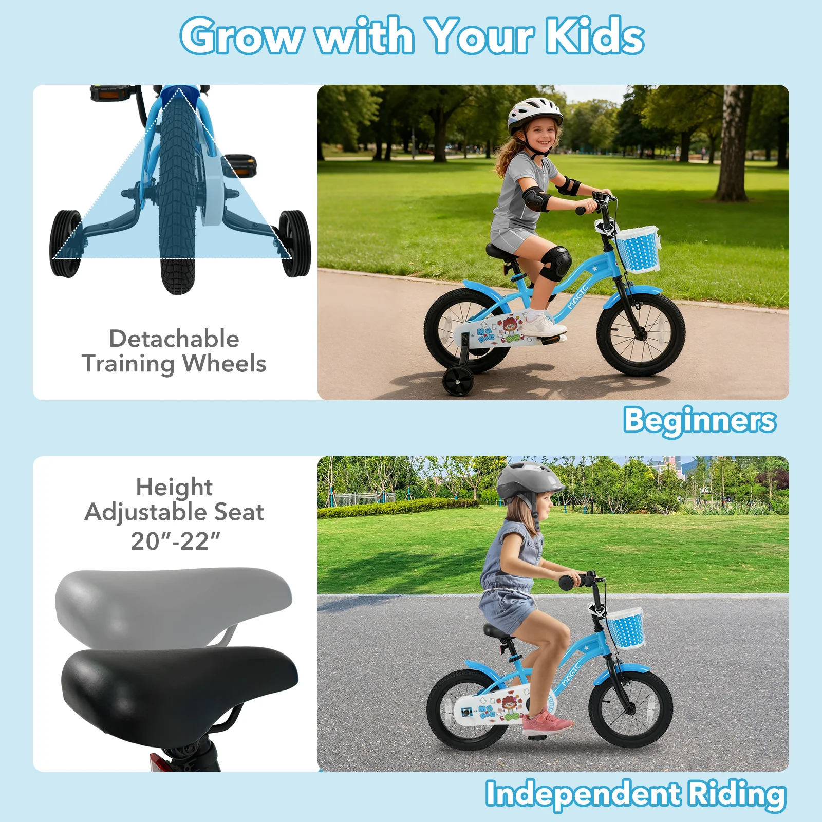 12/14/16 Inch Kids Bike with Training Wheels and Basket Navy Color-14 - Image 7