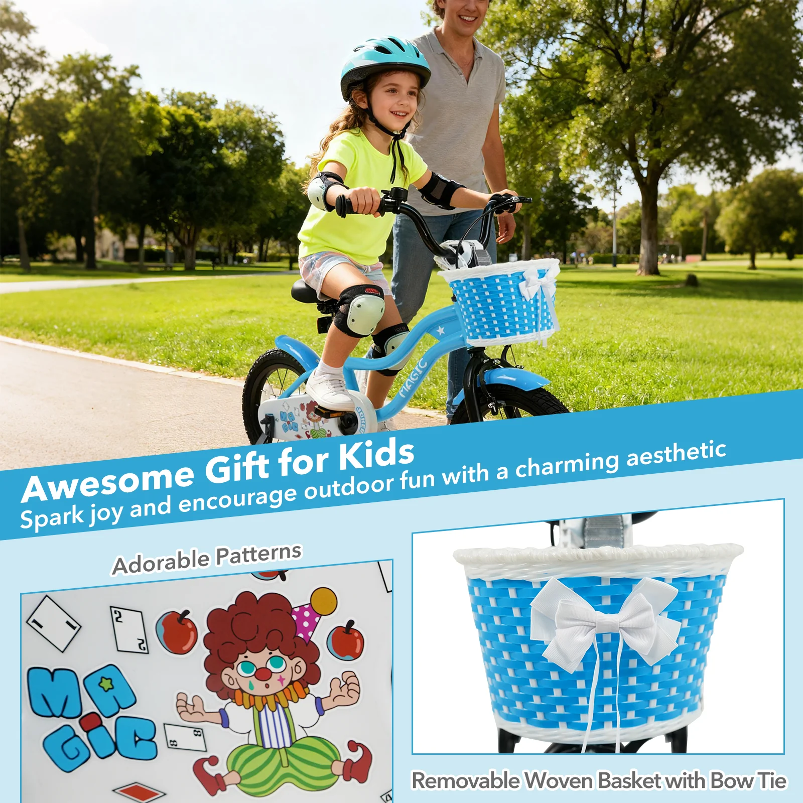 12/14/16 Inch Kids Bike with Training Wheels and Basket Navy Color-14 - Image 9