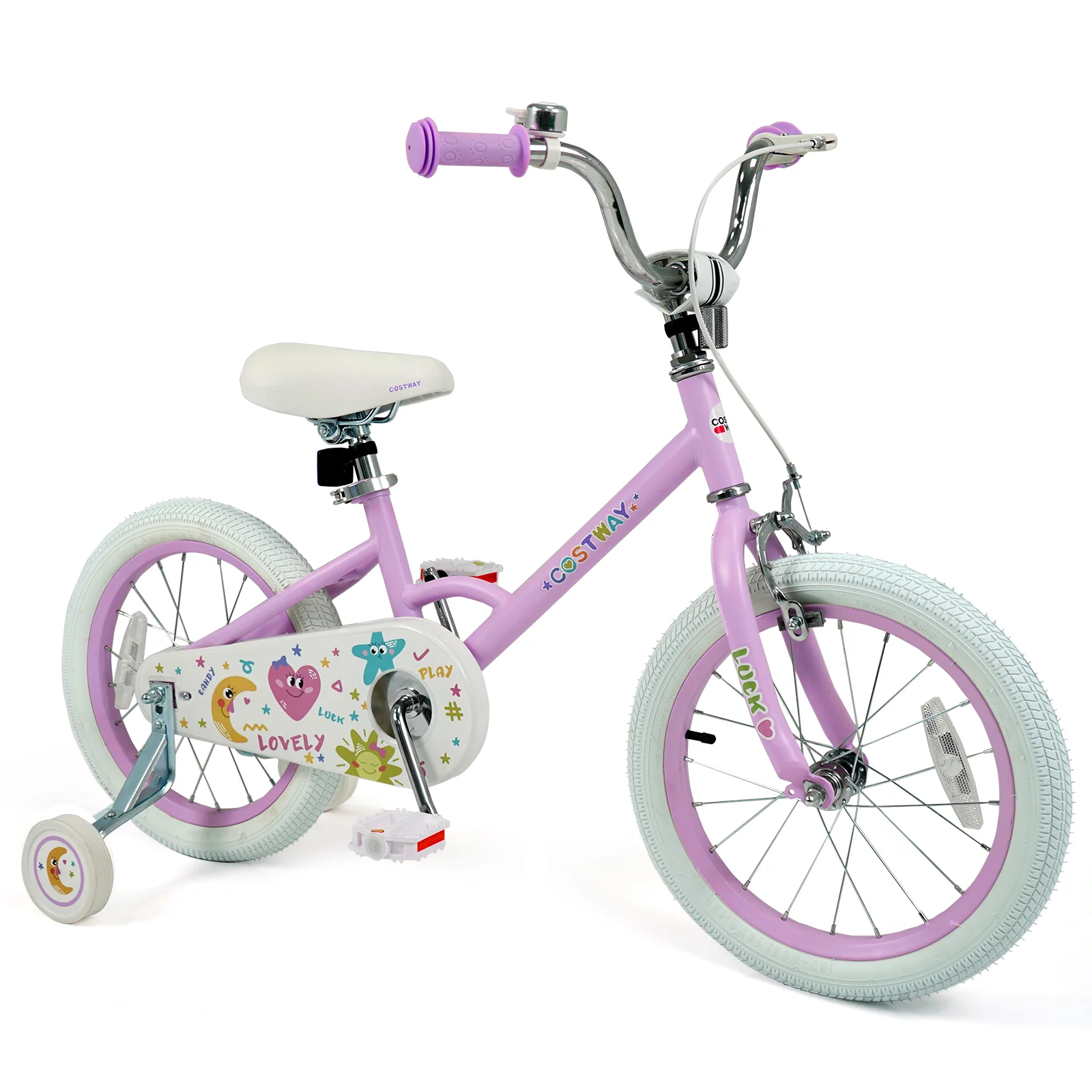 12/14/16/18 Inch Kids Bike Adjustable for 3-8 Years Old Children Purple - Stars & Moon-16 inch, Purple