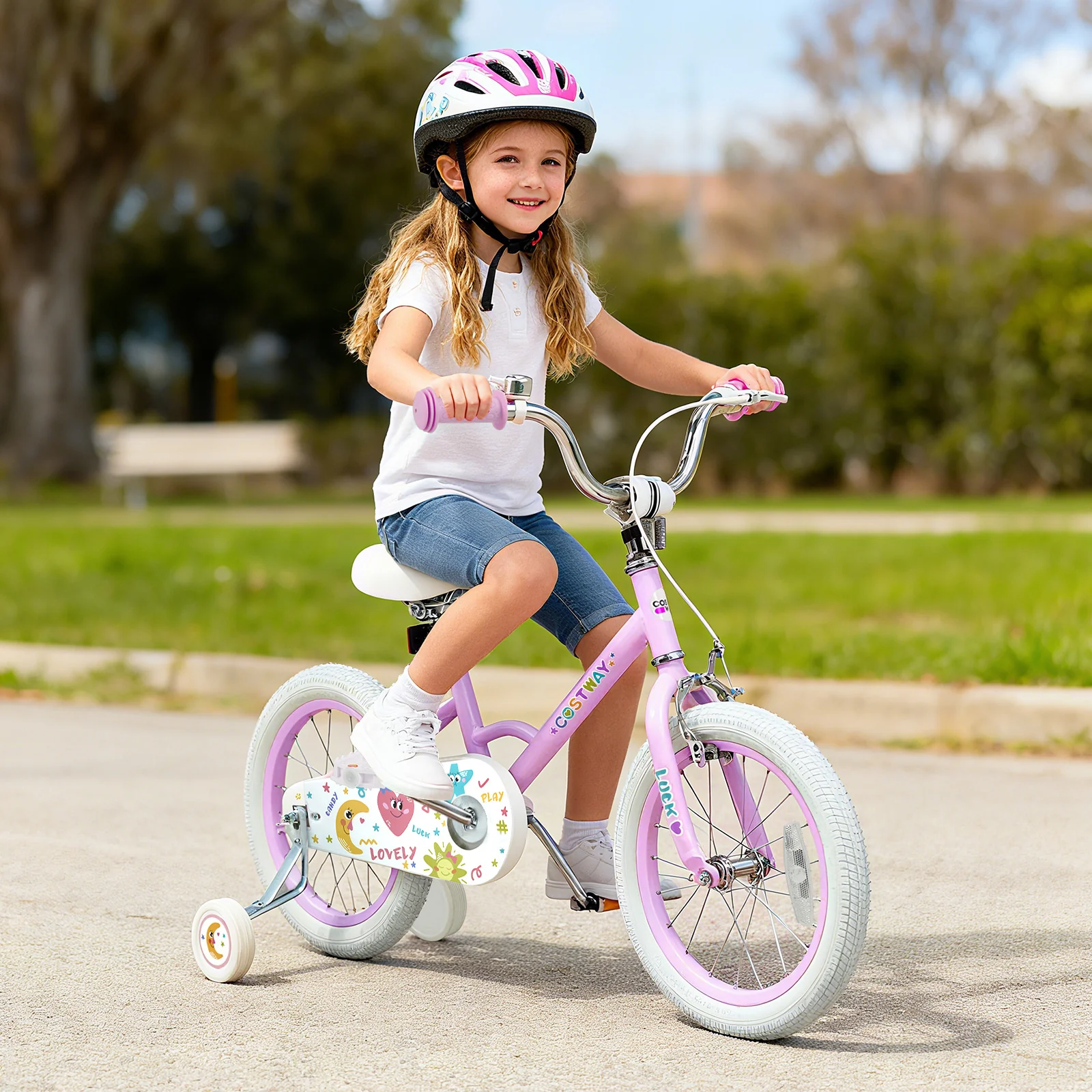 12/14/16/18 Inch Kids Bike Adjustable for 3-8 Years Old Children Purple - Stars & Moon-16 inch, Purple - Image 2