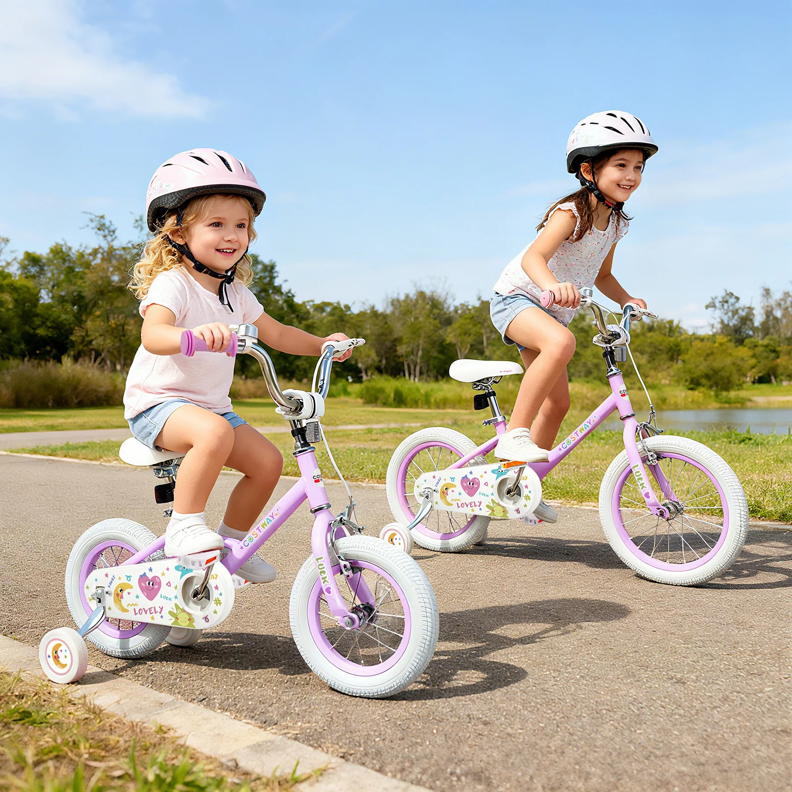 12/14/16/18 Inch Kids Bike Adjustable for 3-8 Years Old Children Purple - Stars & Moon-16 inch, Purple - Image 3