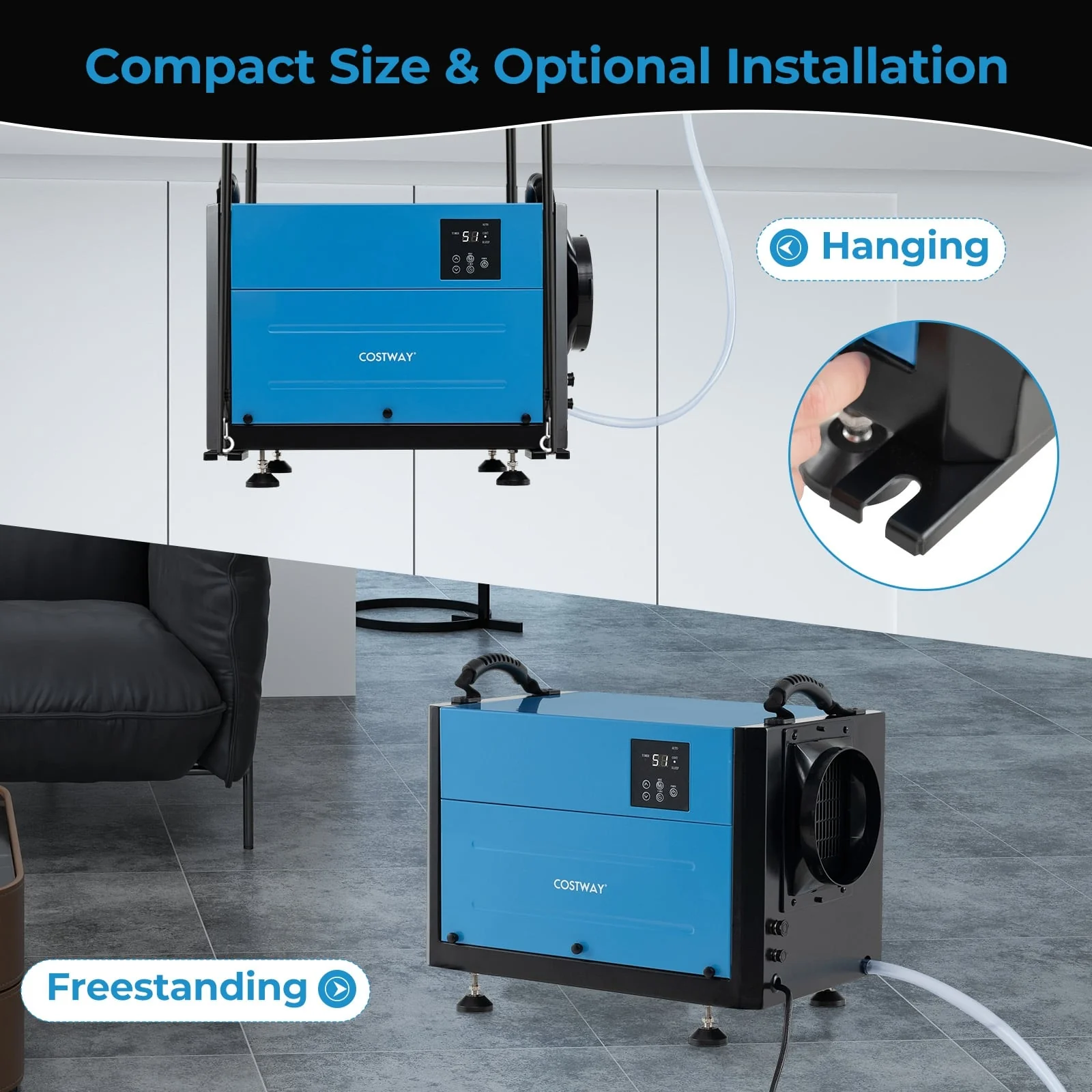 124 Pint Crawl Space Dehumidifier, 3 Modes, 24H Timer, Blue - Image 9