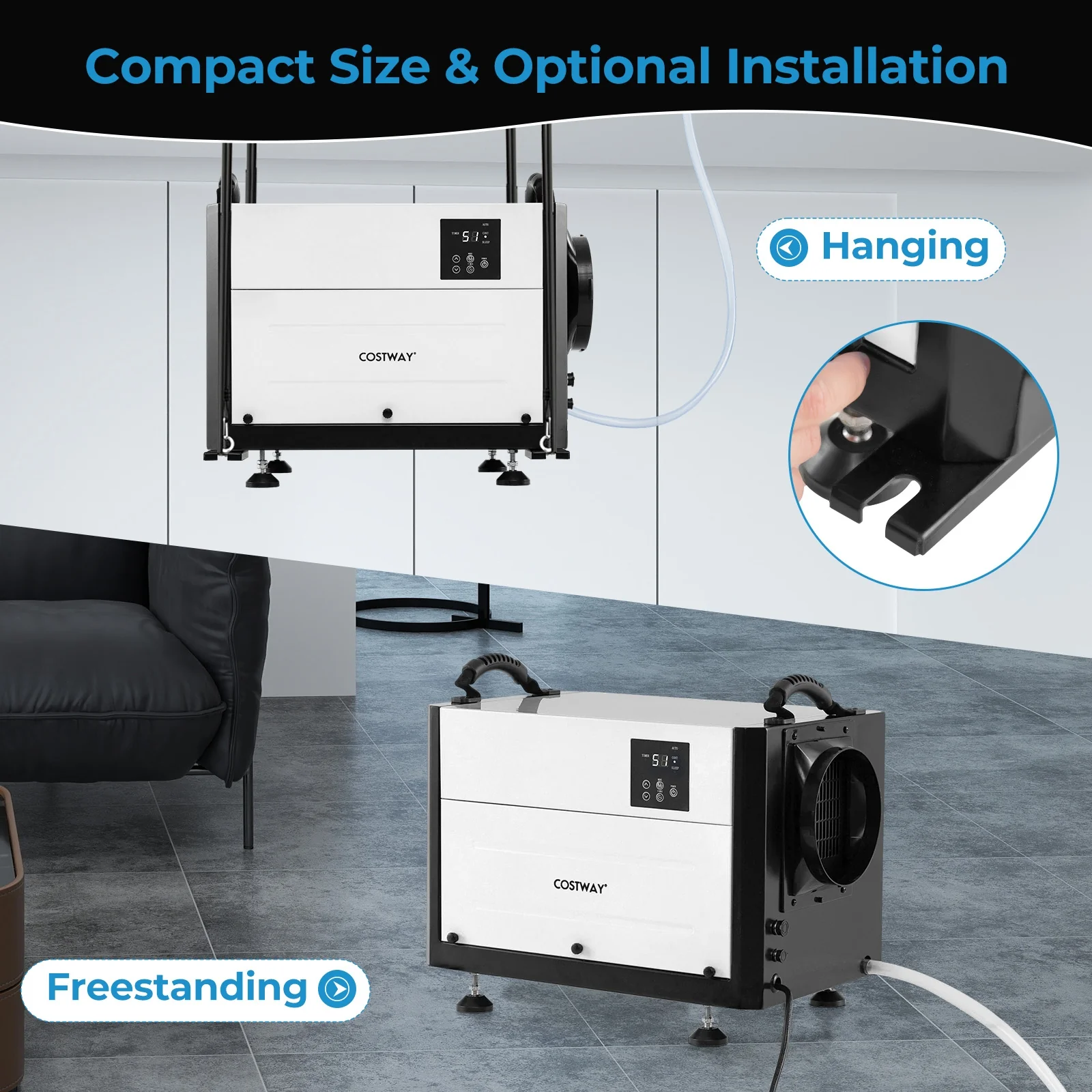 124 Pint Crawl Space Dehumidifier, 3 Modes, 24H Timer, White - Image 9