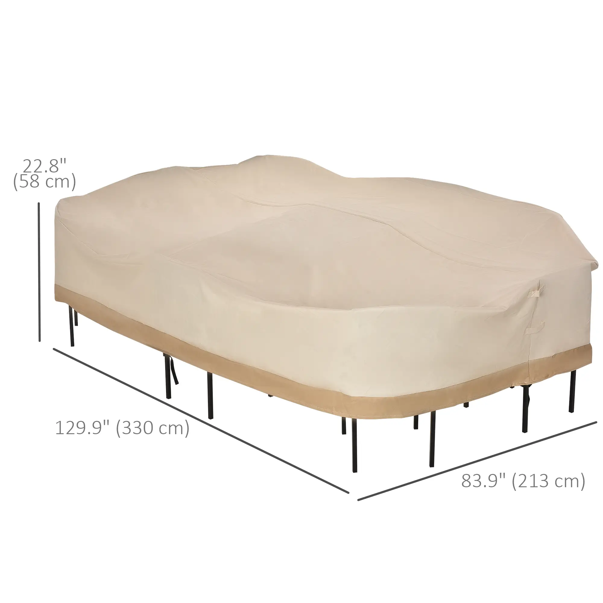 129.9-Inch Oval Patio Table and Chair Set Cover, Beige Coffee, Beige - Image 3