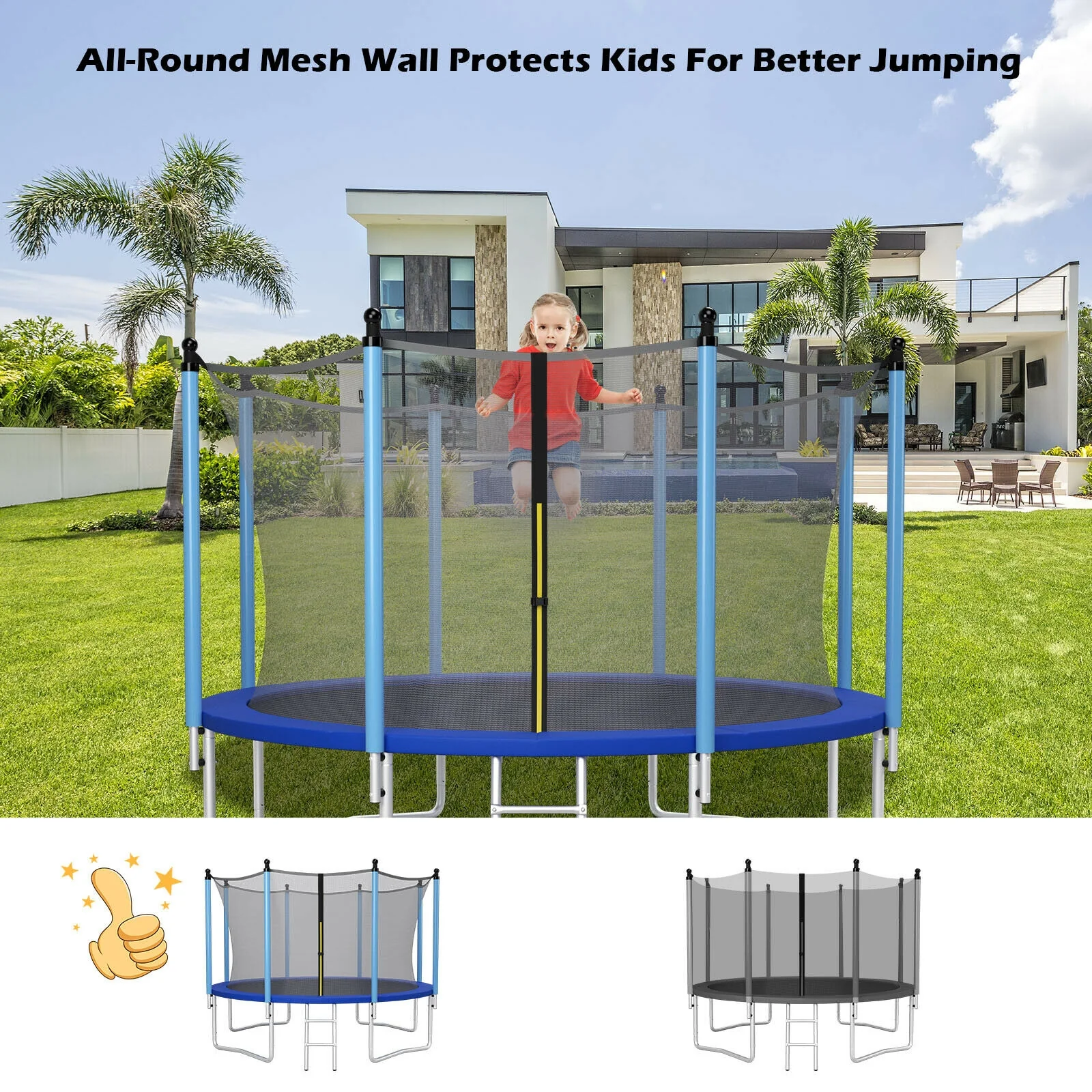 12Ft Replacement Weather-Resistant Trampoline Safety Net, Black - Image 10