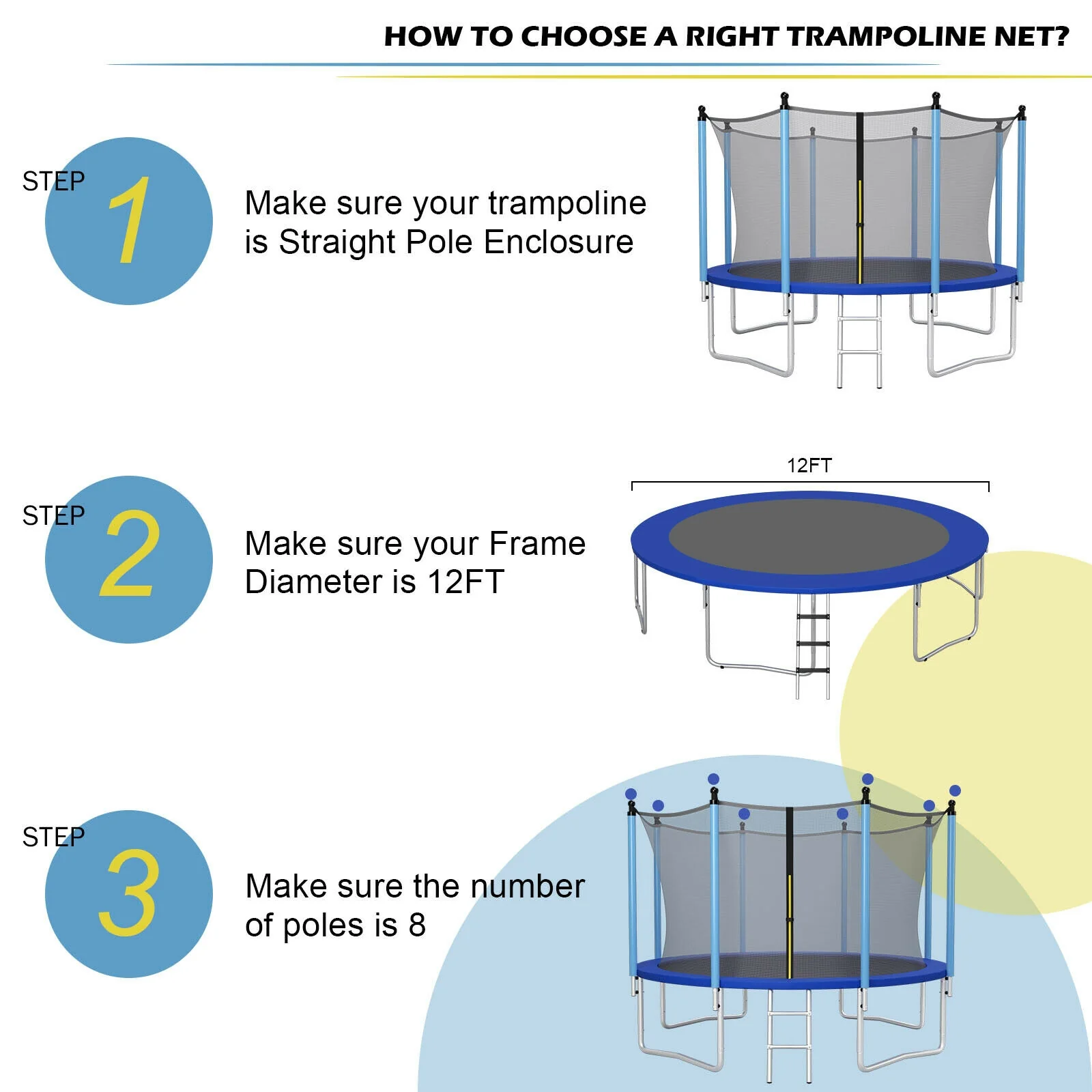 12Ft Replacement Weather-Resistant Trampoline Safety Net, Black - Image 9