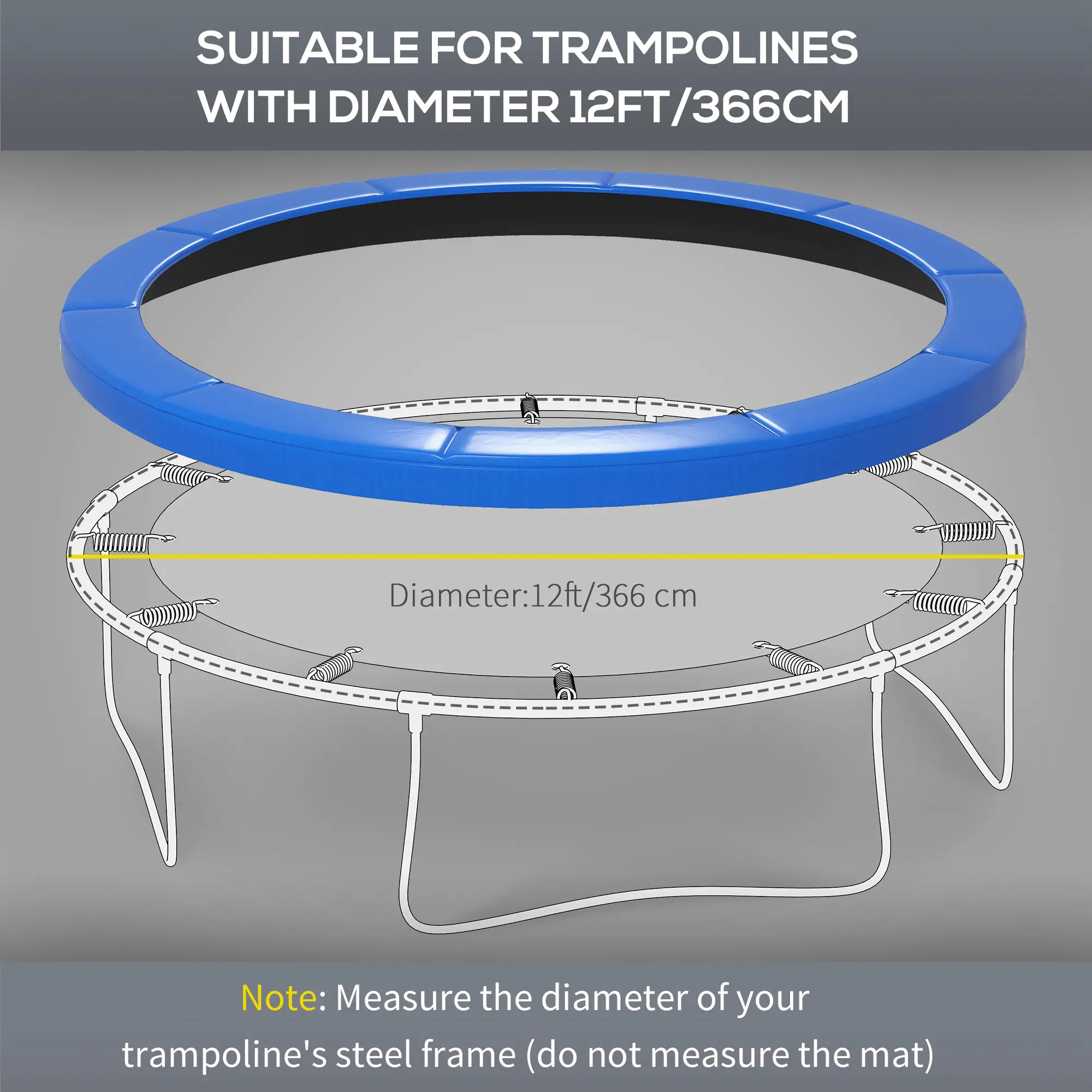 12FT Trampoline Spring Cover, Waterproof Tear-Resistant, Blue - Image 4