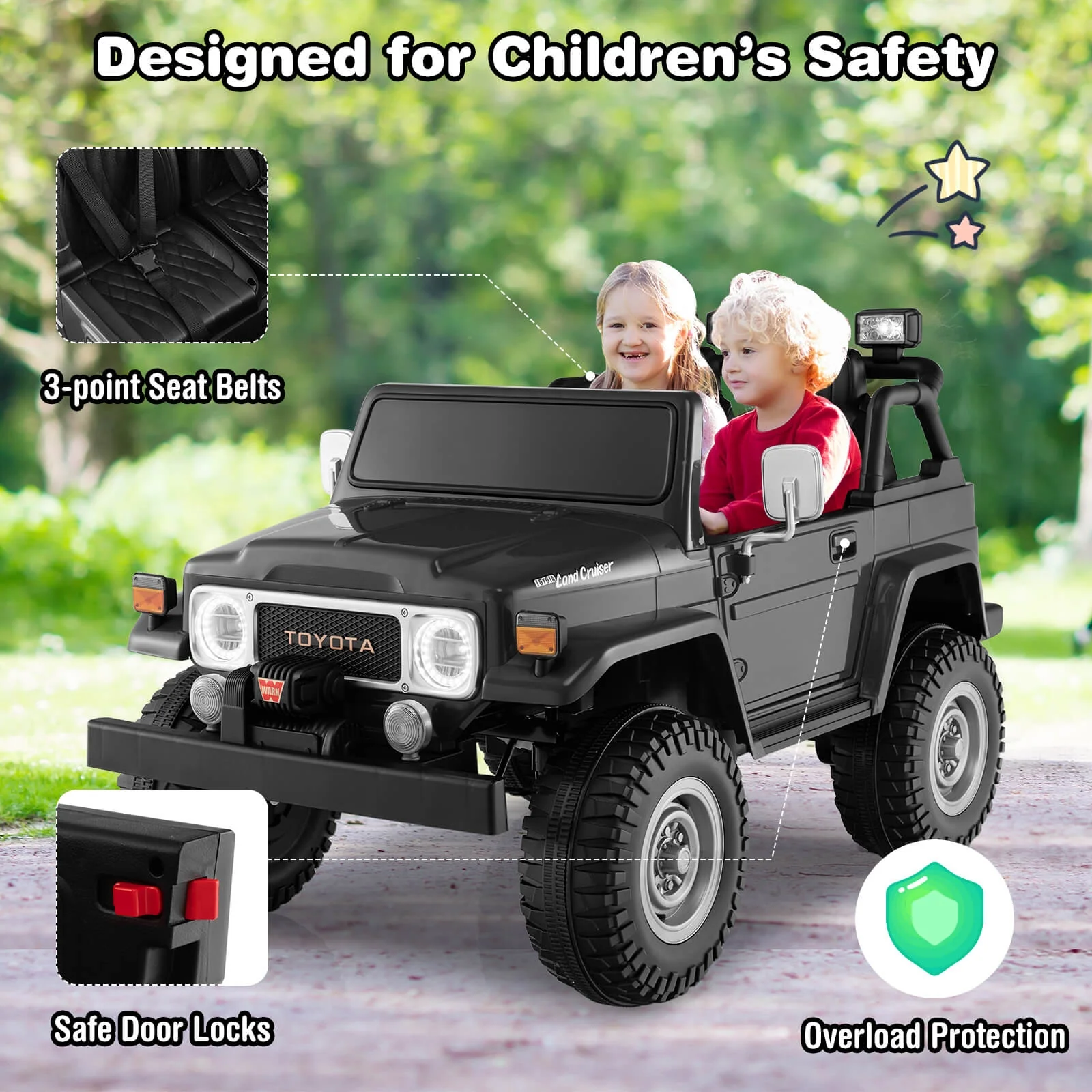 12V 2-Seat Kids Ride On Car, 2.4G Remote Control, Black - Image 4