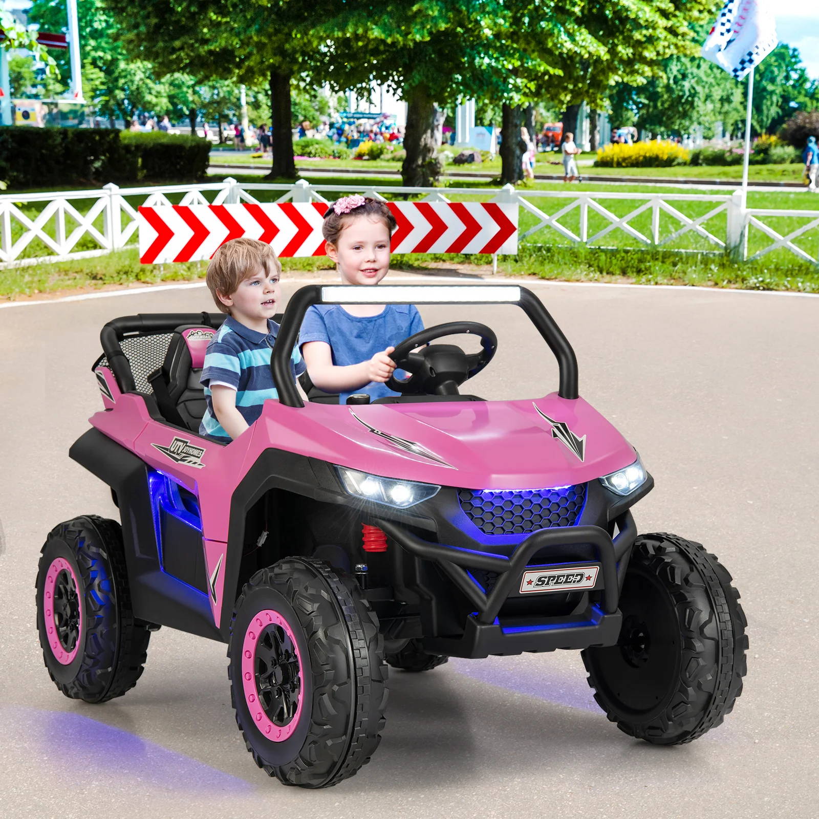 12V 2-Seater Kids Ride On UTV, Slow Start Music, Pink - Image 2