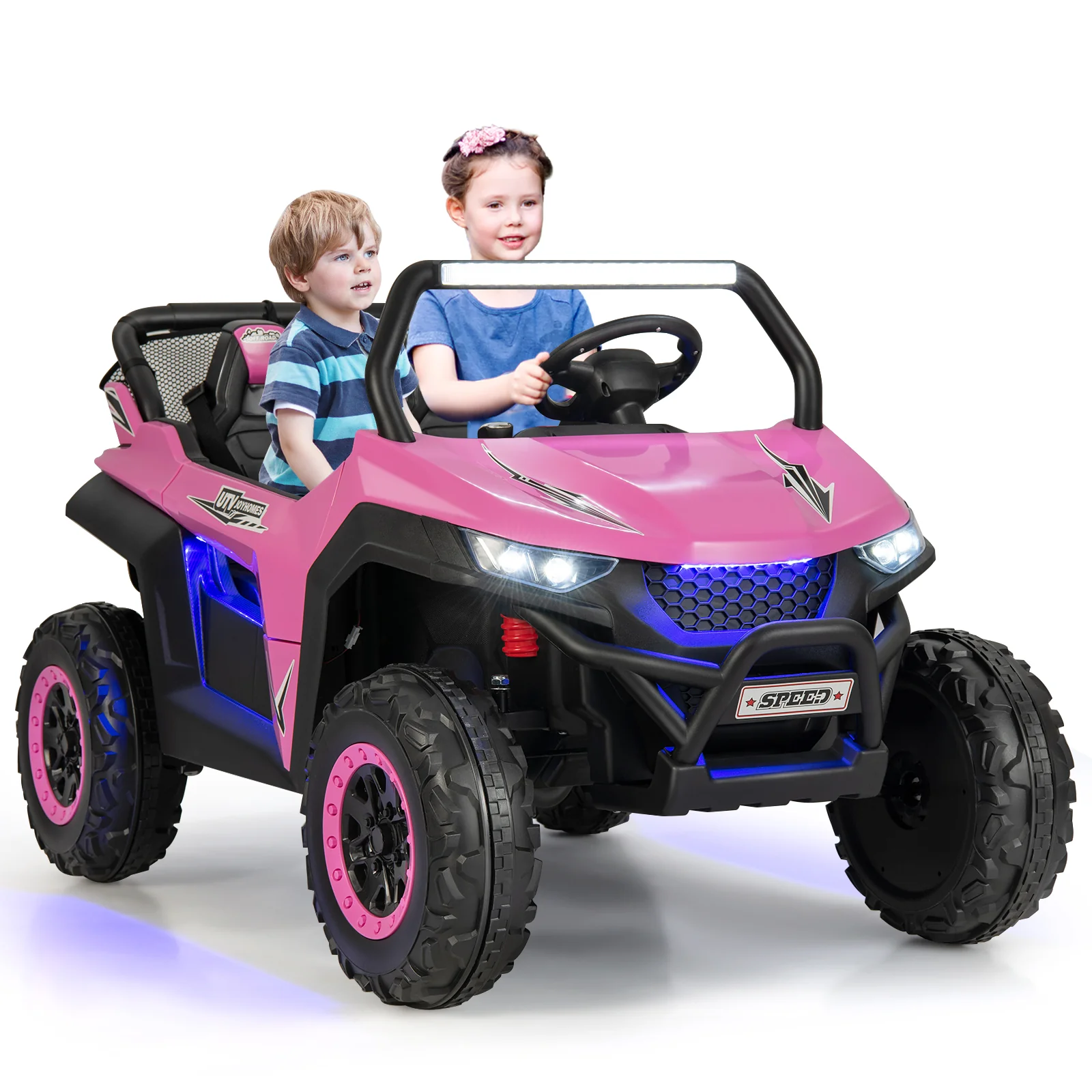 12V 2-Seater Kids Ride On UTV, Slow Start Music, Pink - Image 3