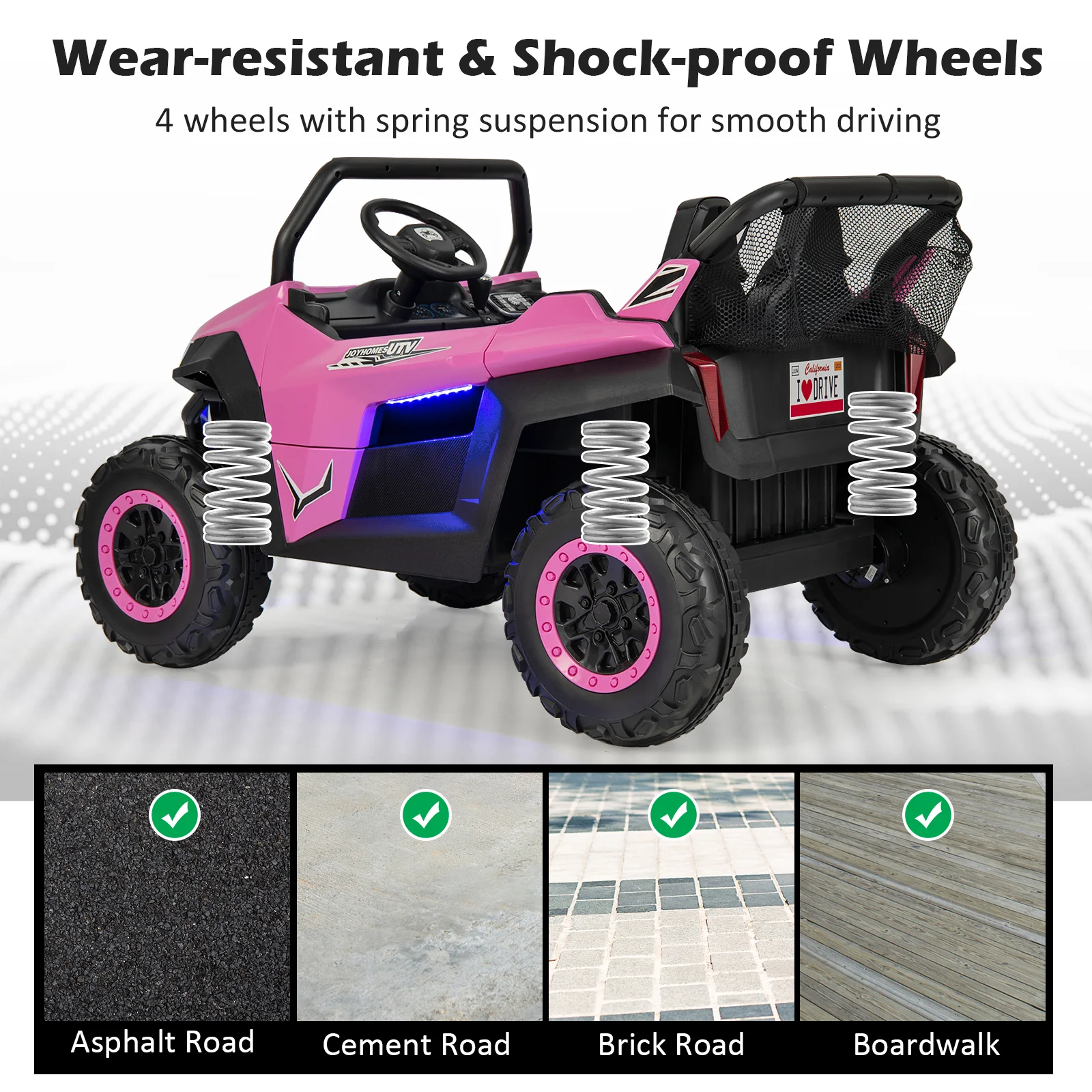 12V 2-Seater Kids Ride On UTV, Slow Start Music, Pink - Image 8