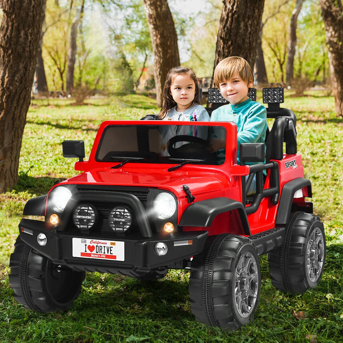 12V 2-Seater Ride On Car Truck, Remote Control, Storage Room, Red - Image 2