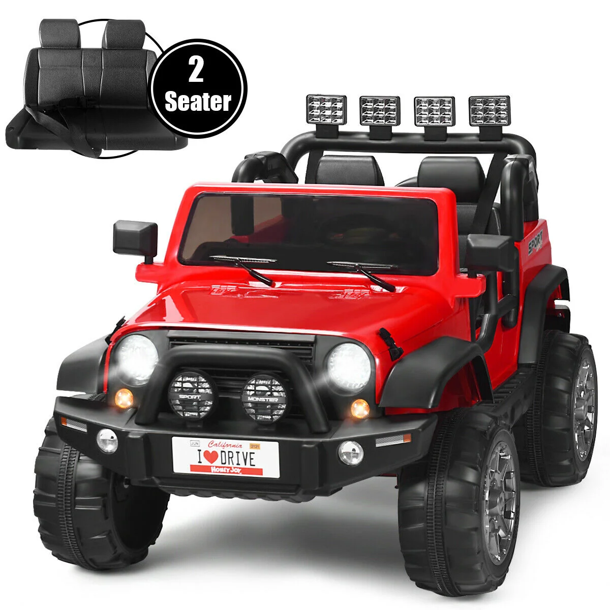 12V 2-Seater Ride On Car Truck, Remote Control, Storage Room, Red - Image 5