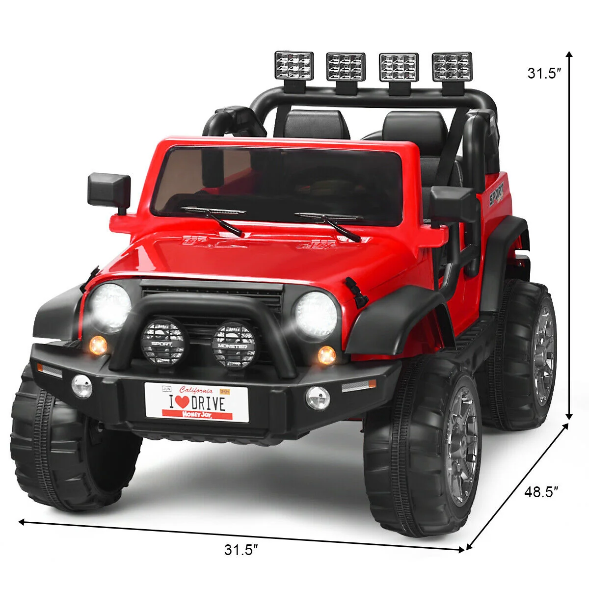 12V 2-Seater Ride On Car Truck, Remote Control, Storage Room, Red - Image 6