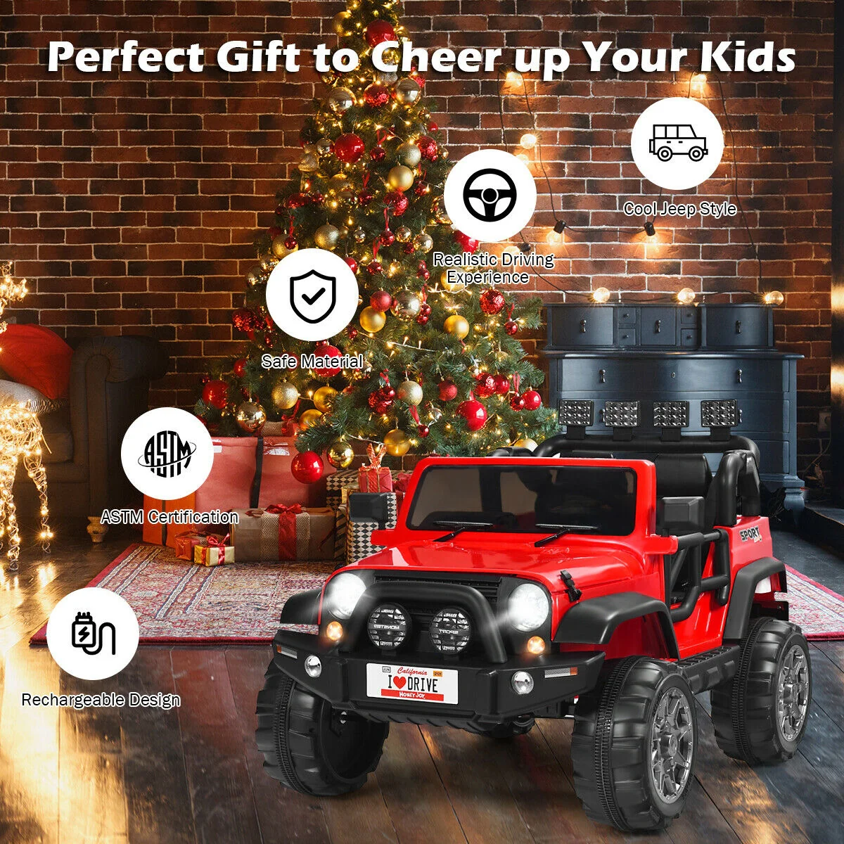 12V 2-Seater Ride On Car Truck, Remote Control, Storage Room, Red - Image 7