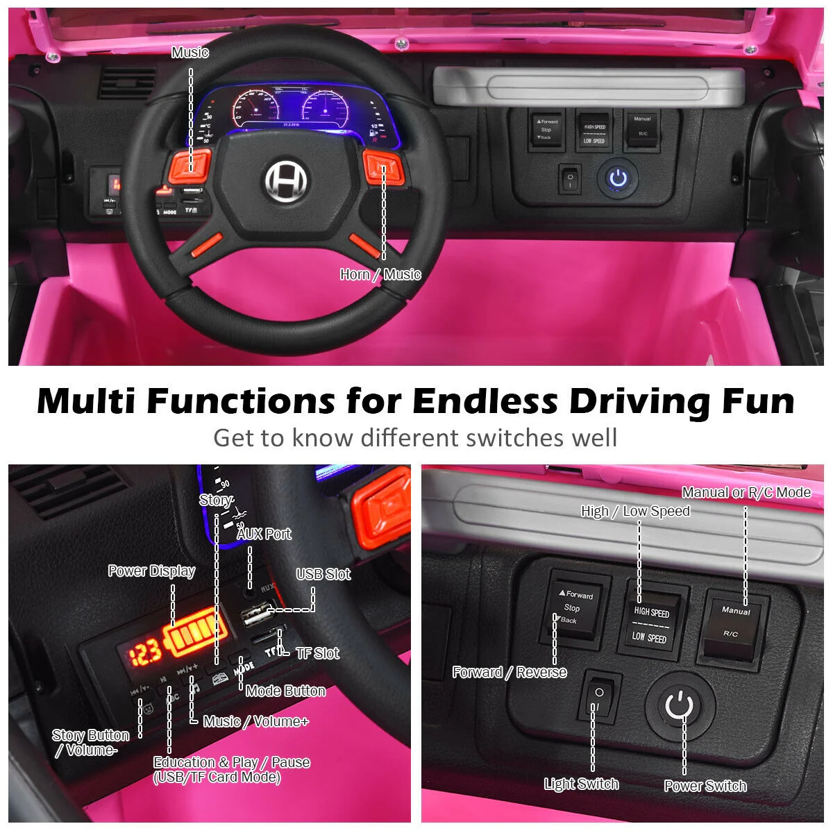 12V 2-Seater Ride On Car Truck With Remote Control, Storage Room, Pink - Image 10