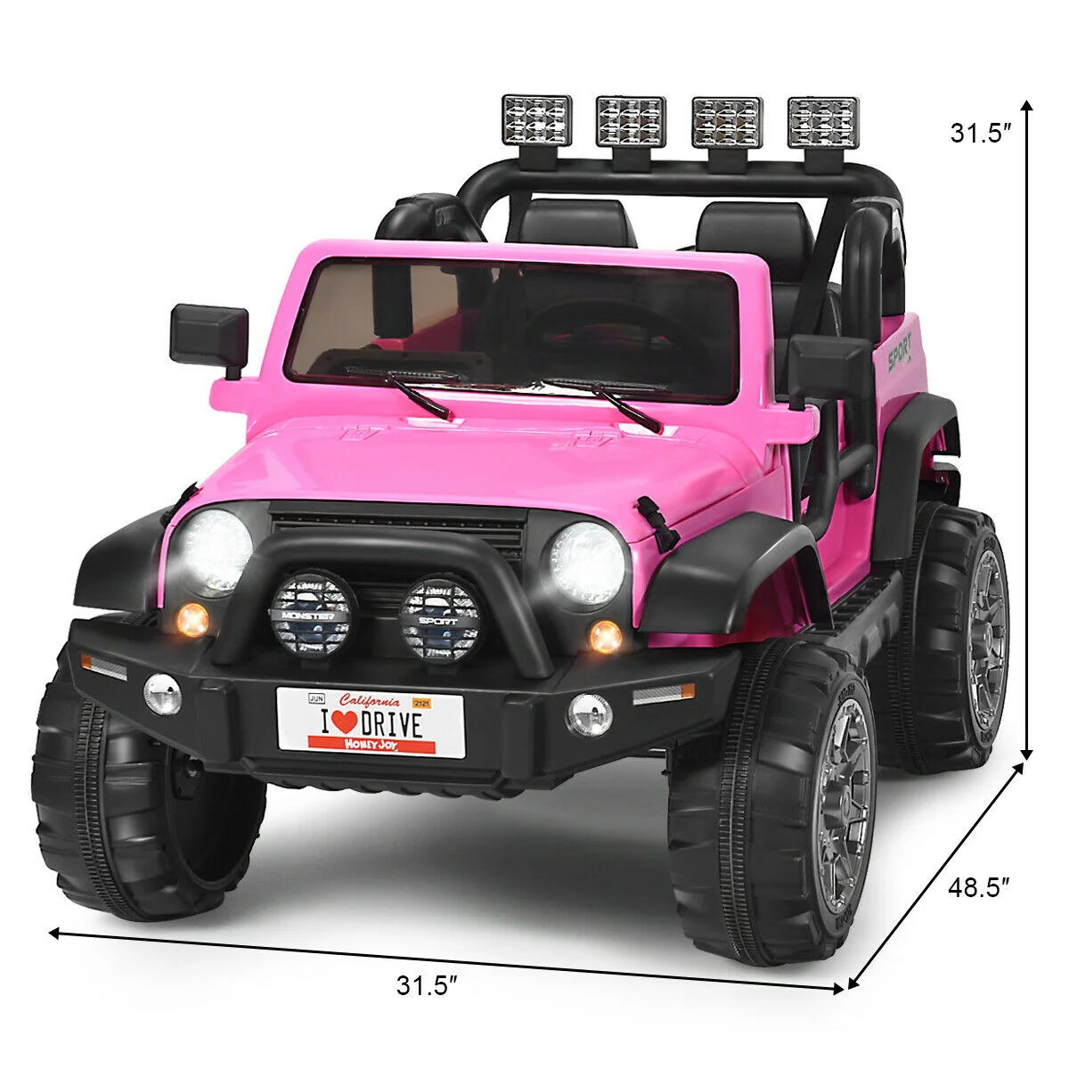 12V 2-Seater Ride On Car Truck With Remote Control, Storage Room, Pink - Image 6