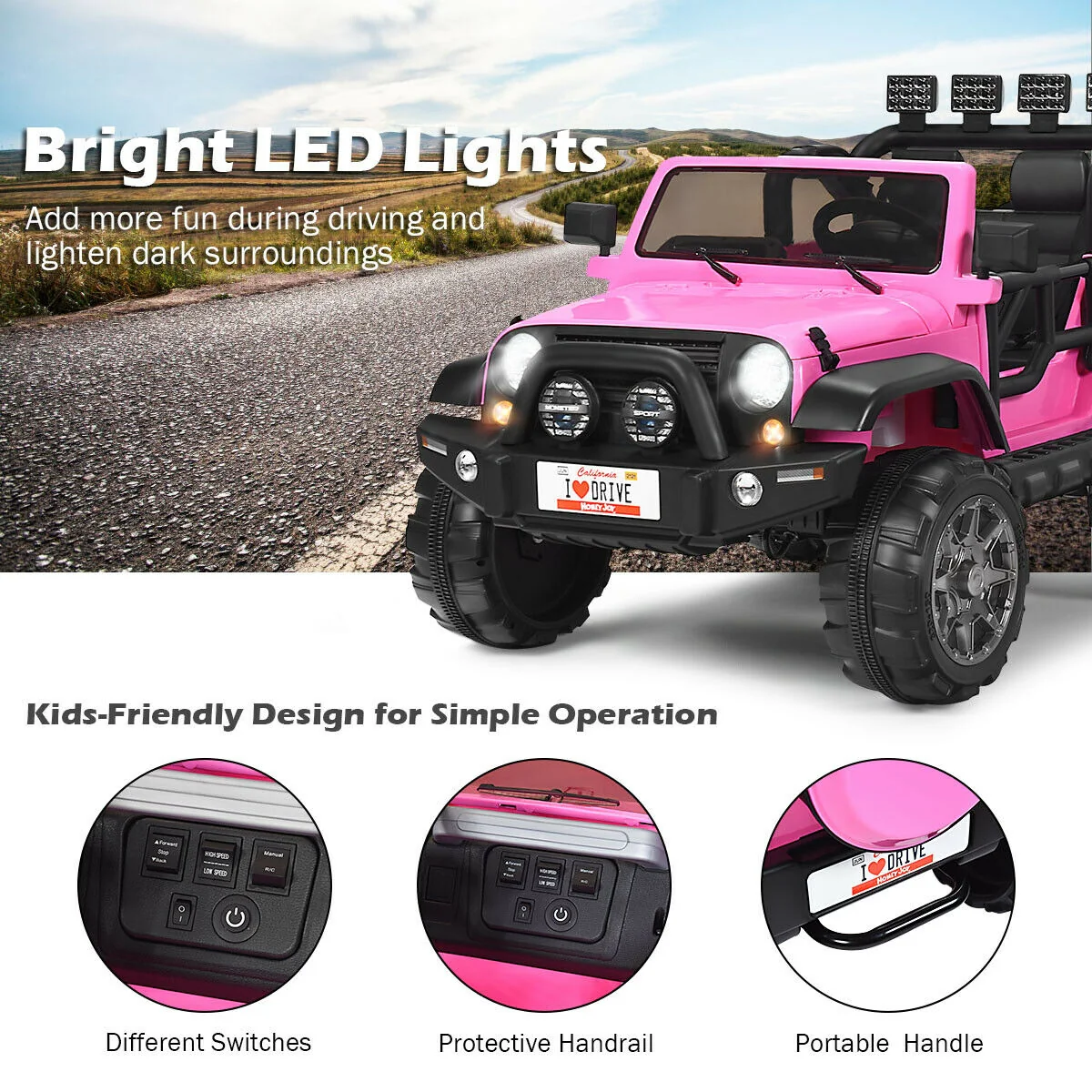 12V 2-Seater Ride On Car Truck With Remote Control, Storage Room, Pink - Image 8