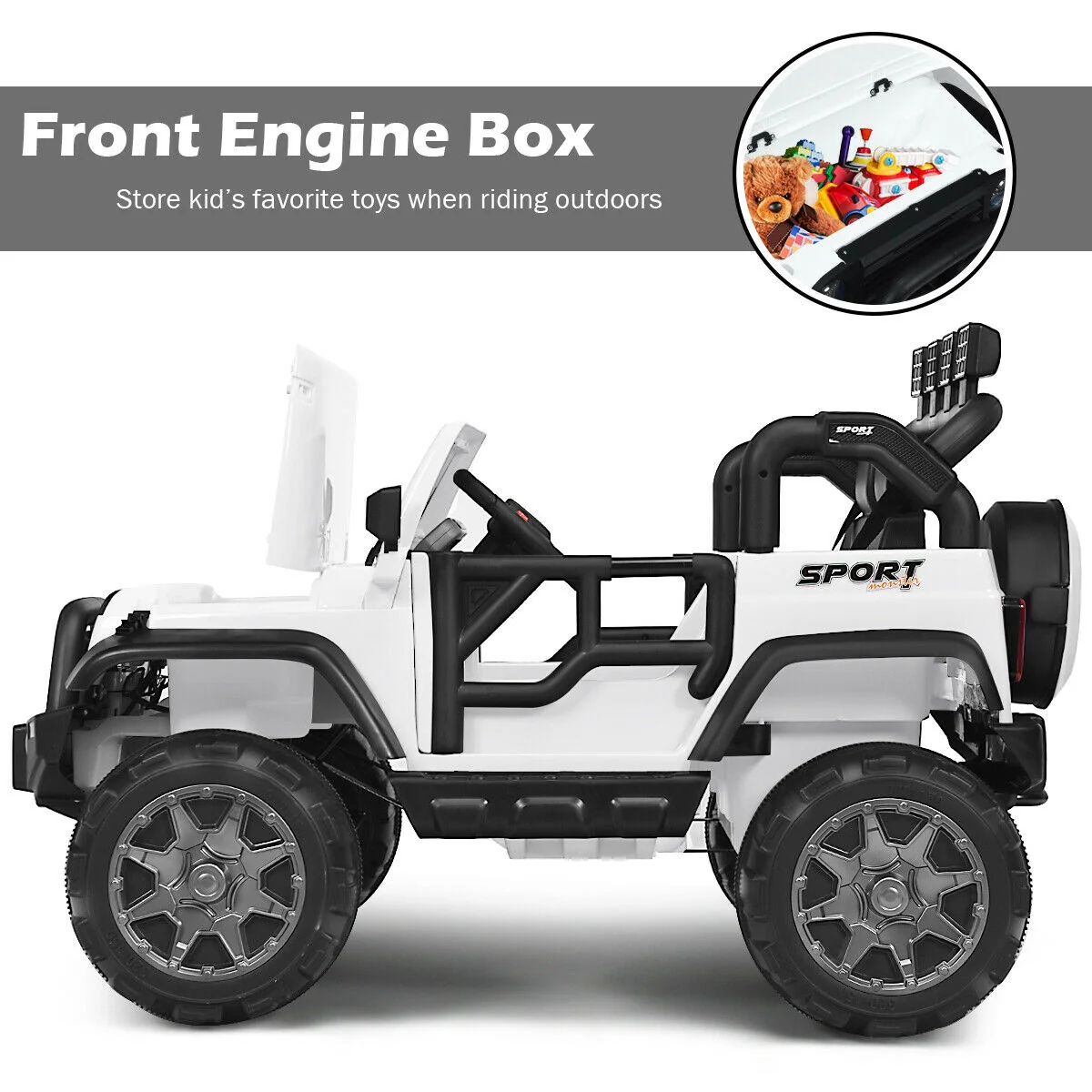 12V 2-Seater Ride On Car Truck With Remote Control, Storage Room, White - Image 10