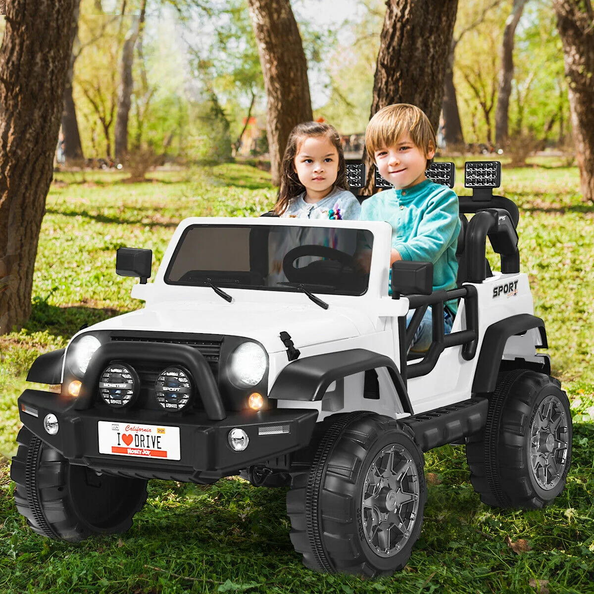 12V 2-Seater Ride On Car Truck With Remote Control, Storage Room, White - Image 2
