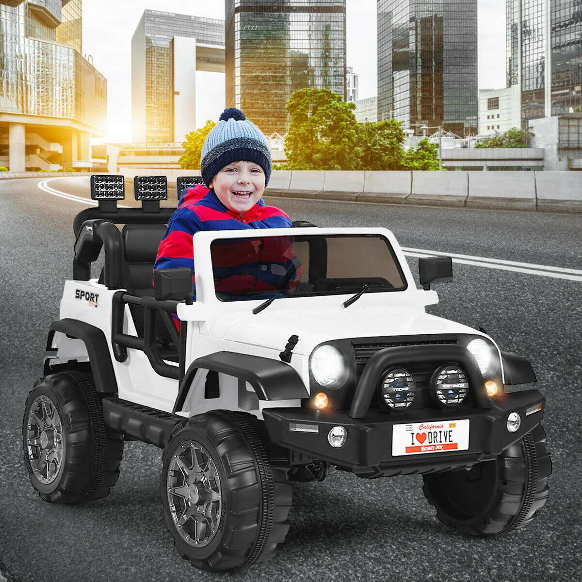 12V 2-Seater Ride On Car Truck With Remote Control, Storage Room, White - Image 3