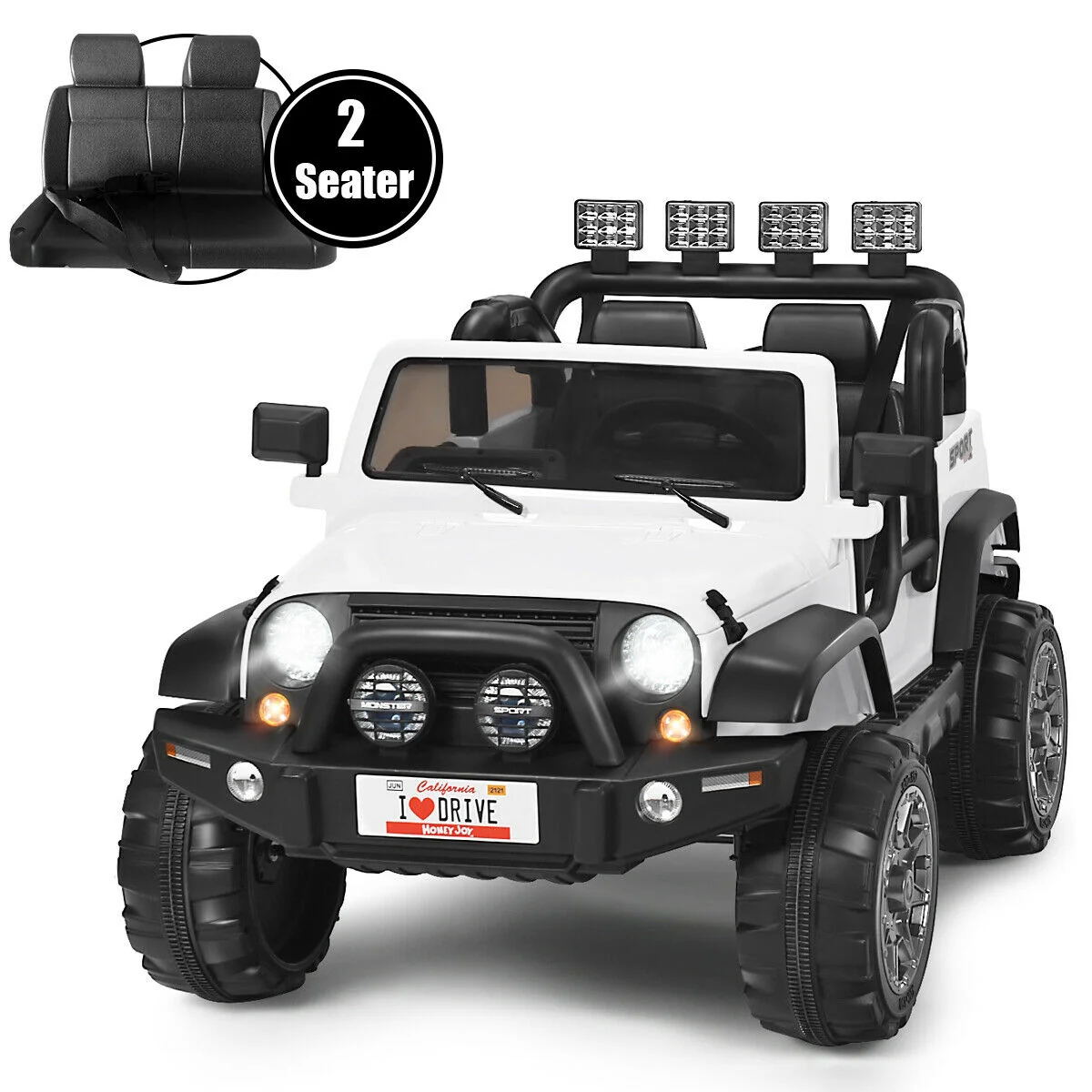 12V 2-Seater Ride On Car Truck With Remote Control, Storage Room, White - Image 5