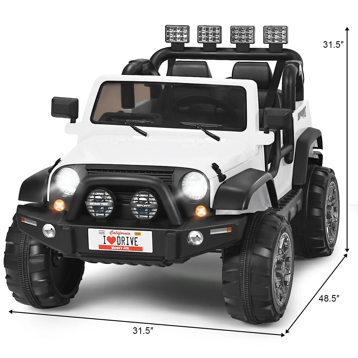 12V 2-Seater Ride On Car Truck With Remote Control, Storage Room, White - Image 6
