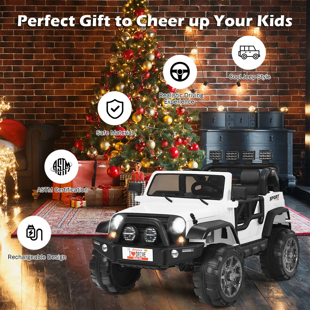 12V 2-Seater Ride On Car Truck With Remote Control, Storage Room, White - Image 7