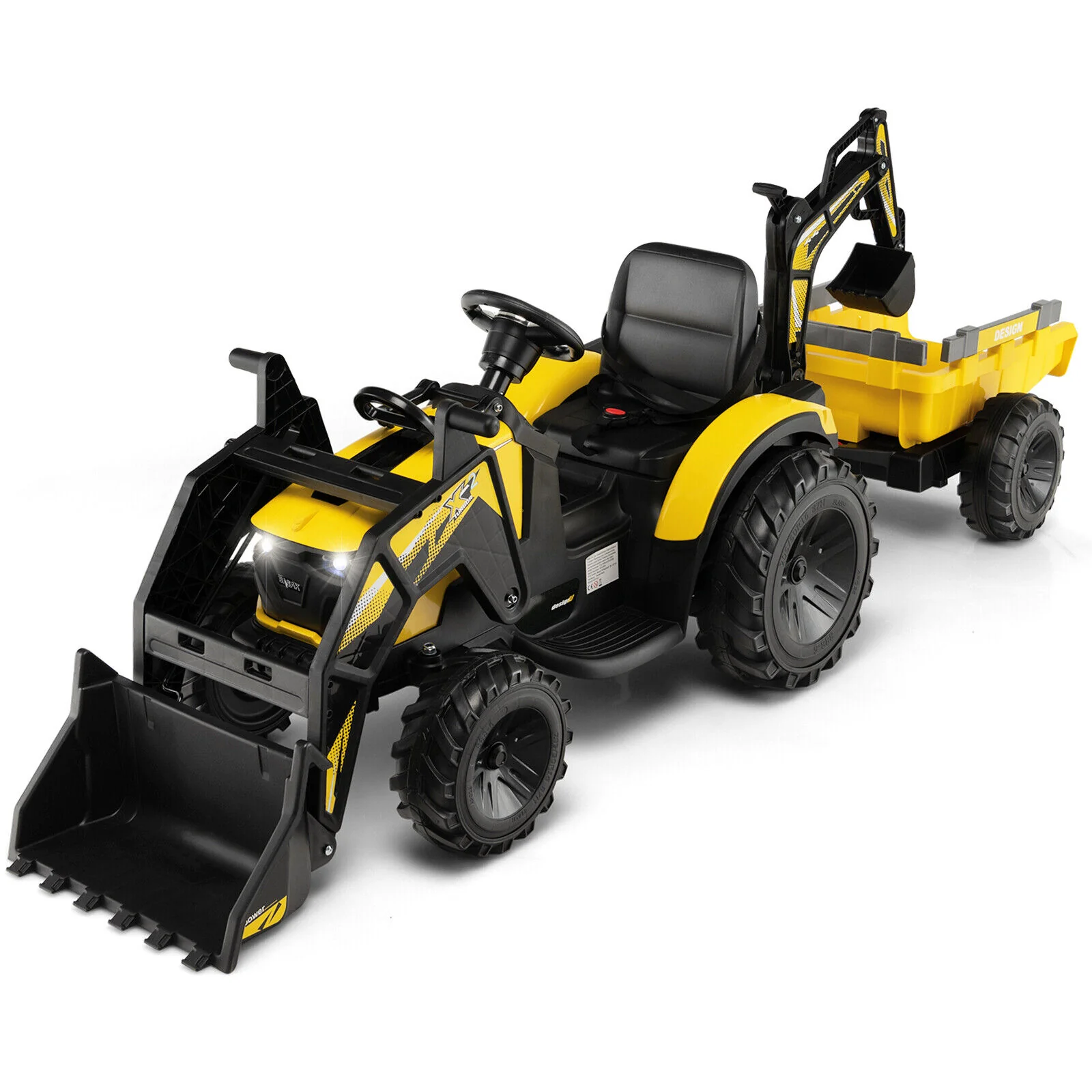 12V 3 In 1 Kids Ride On Excavator, Yellow - Image 3