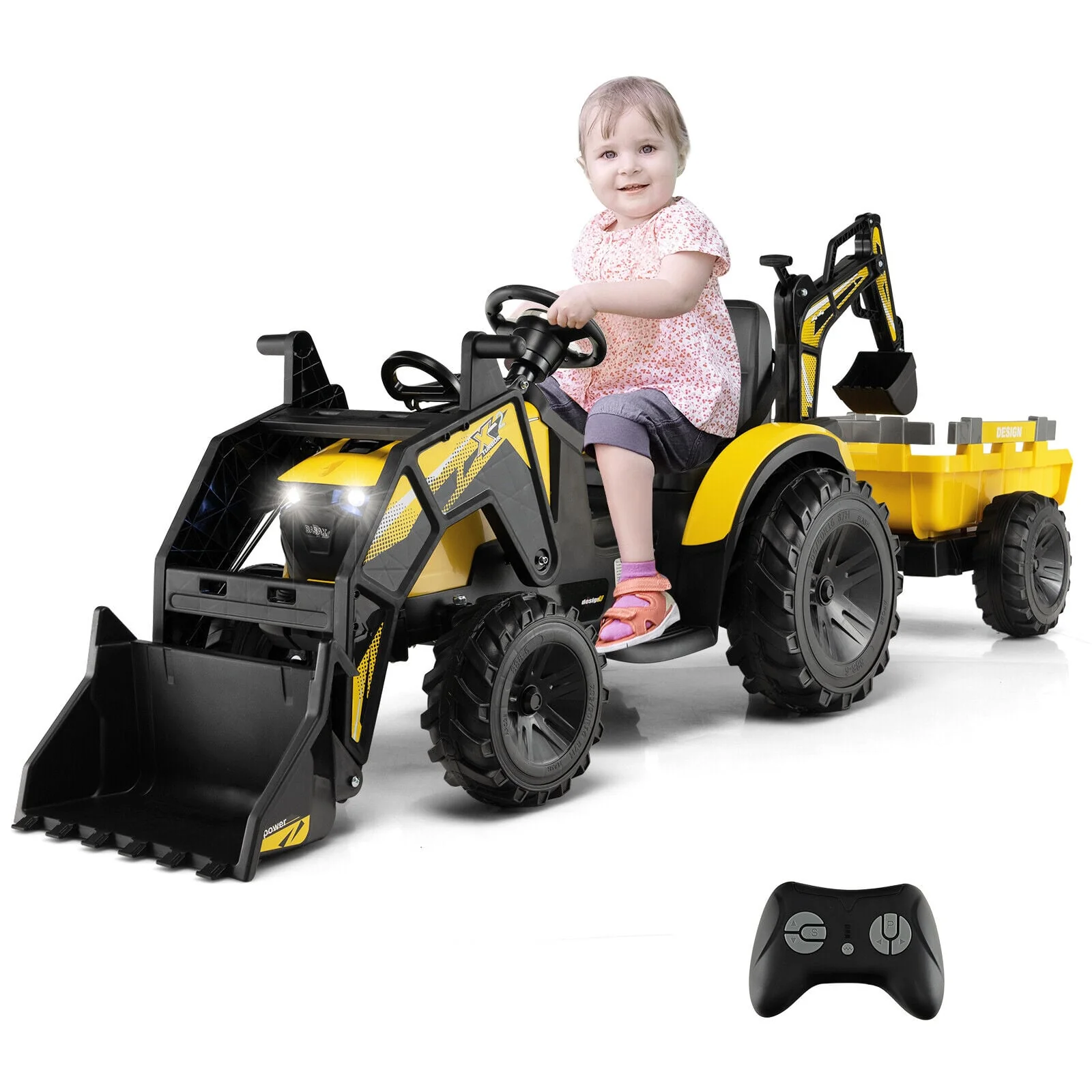 12V 3 In 1 Kids Ride On Excavator, Yellow - Image 4