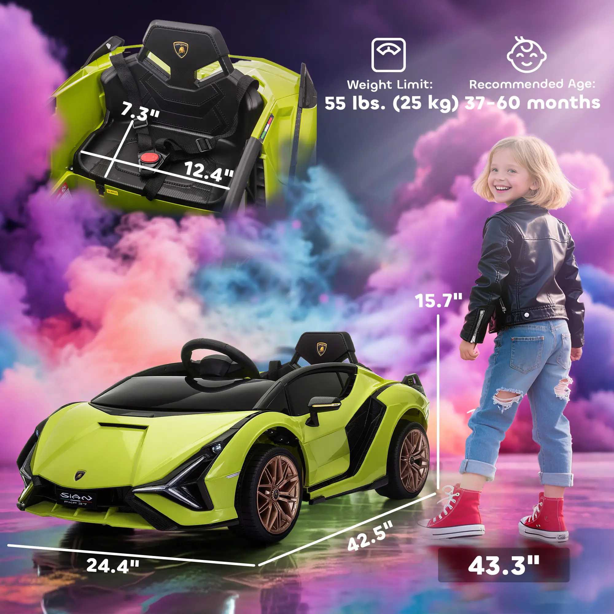 12V Battery Powered Kids Ride On Car, Remote Control, Music Lights, MP3, Green - Image 3