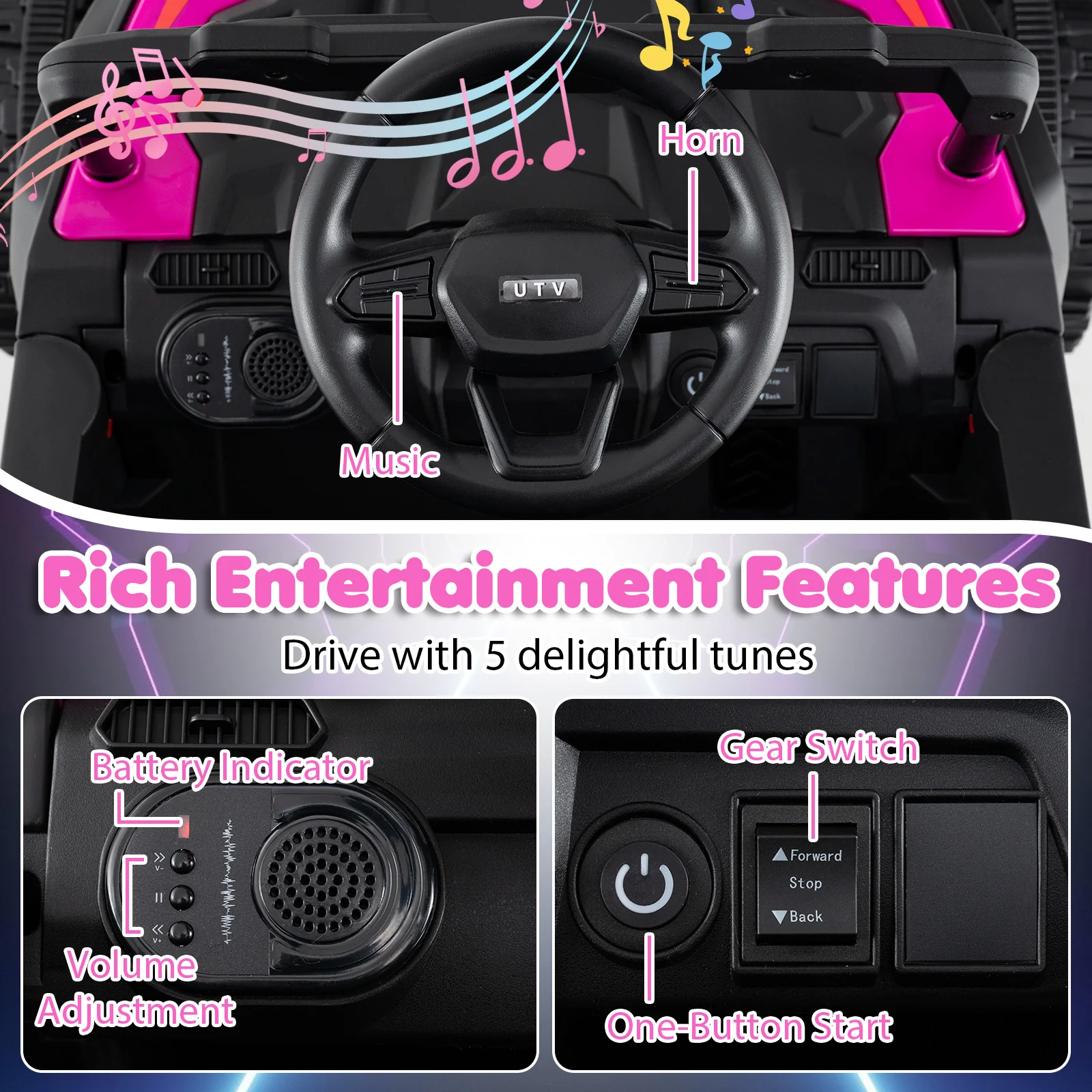 12V Battery Powered Ride On Tractor with Parent Remote Control-MH, Black & Pink - Image 10