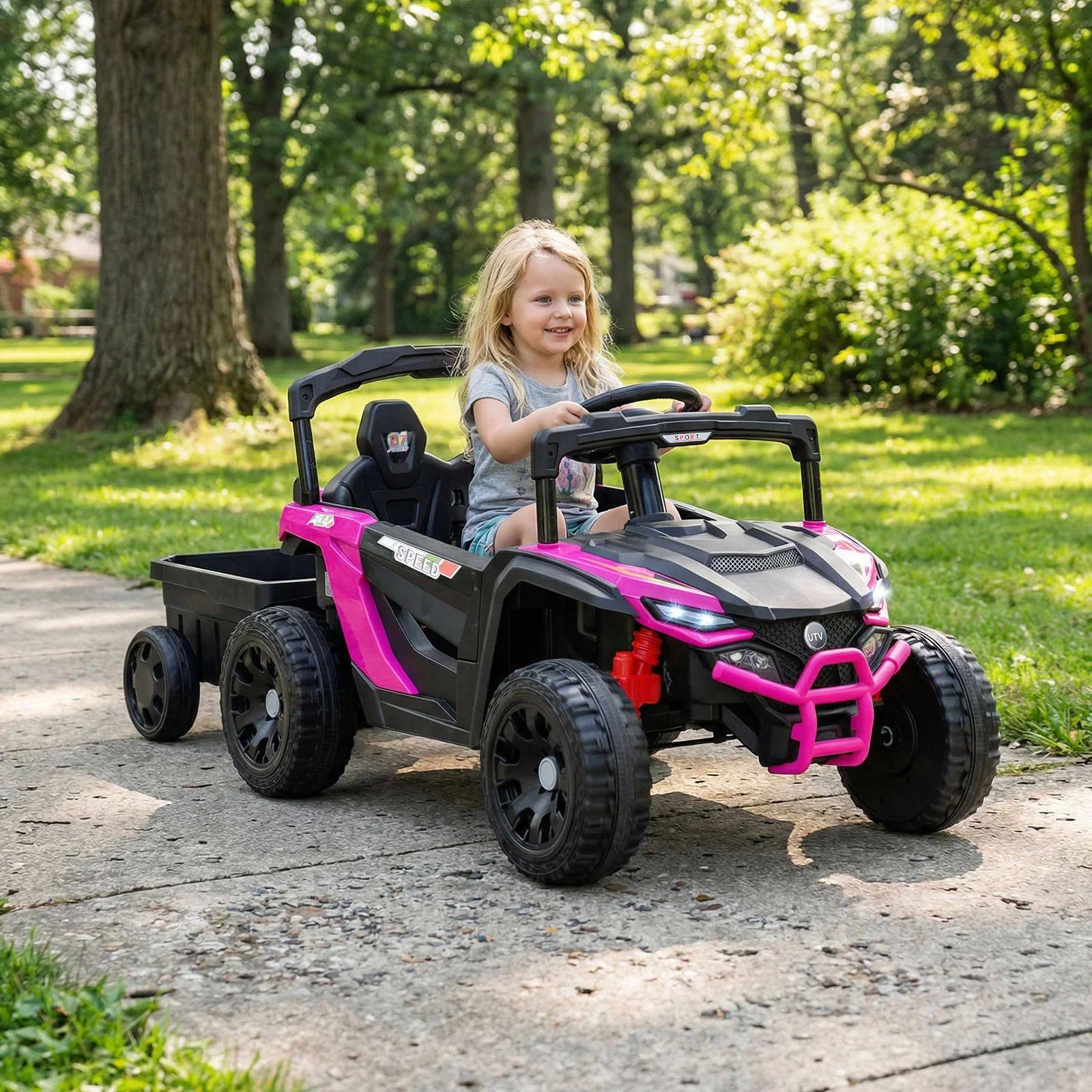 12V Battery Powered Ride On Tractor with Parent Remote Control-MH, Black & Pink - Image 2