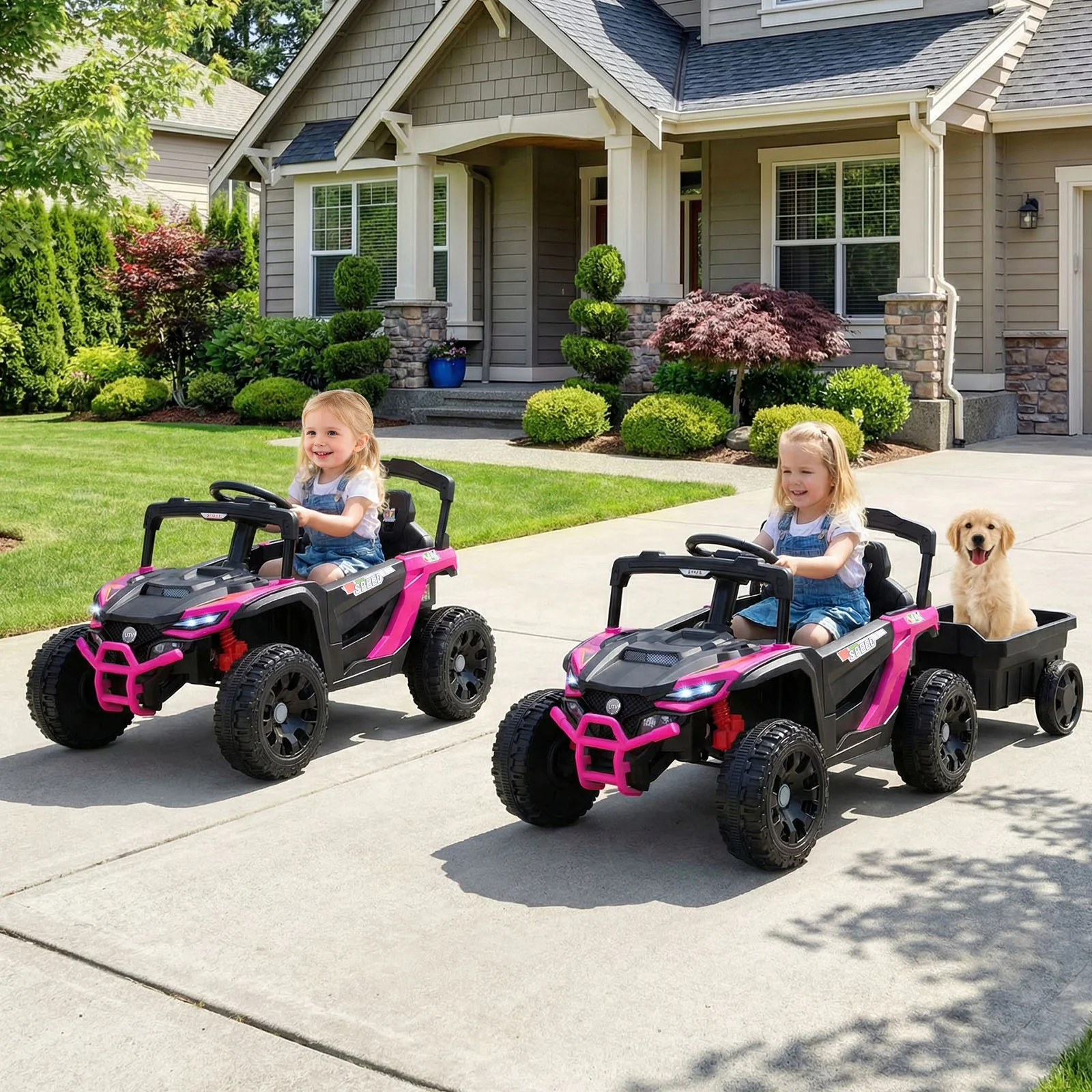 12V Battery Powered Ride On Tractor with Parent Remote Control-MH, Black & Pink - Image 3