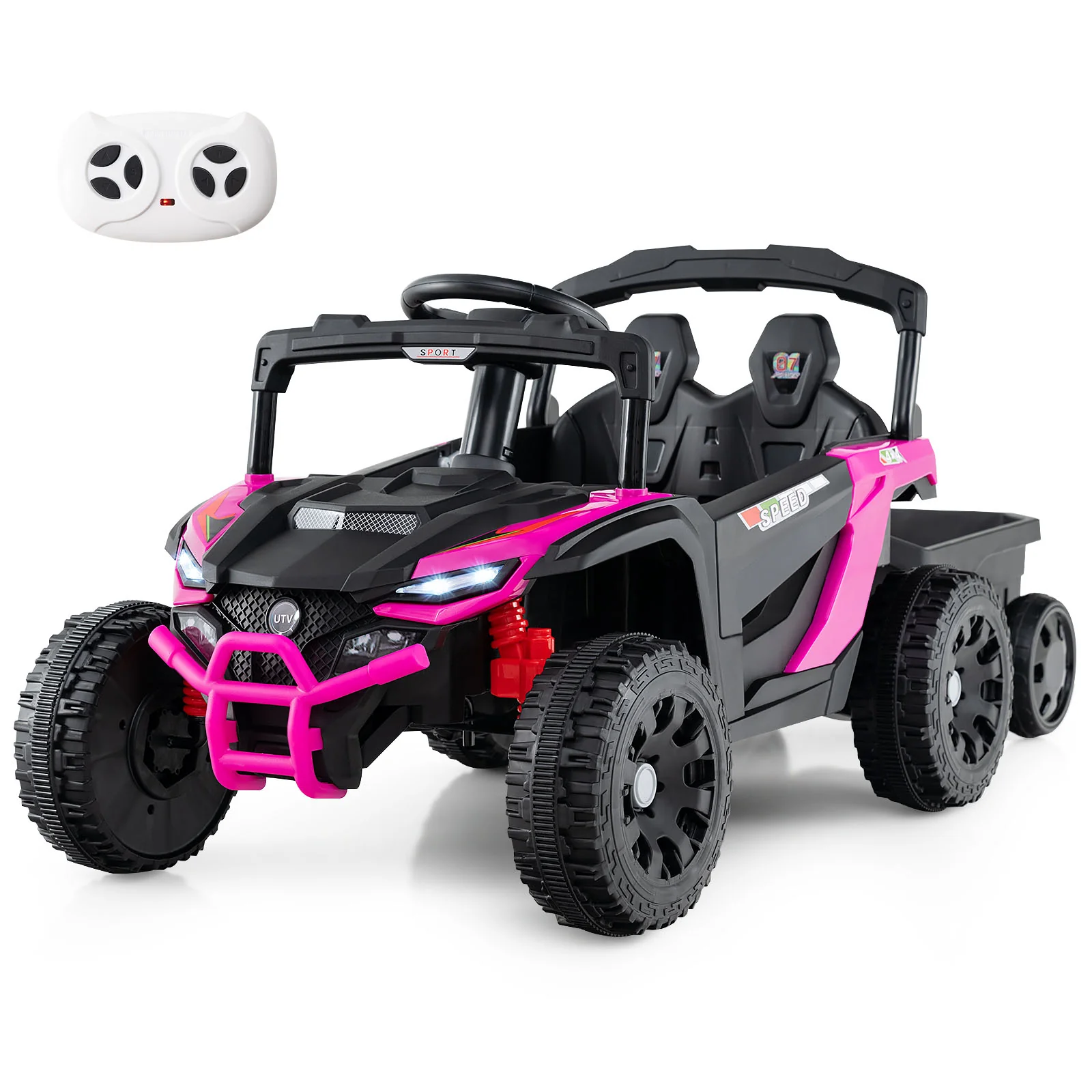 12V Battery Powered Ride On Tractor with Parent Remote Control-MH, Black & Pink - Image 4