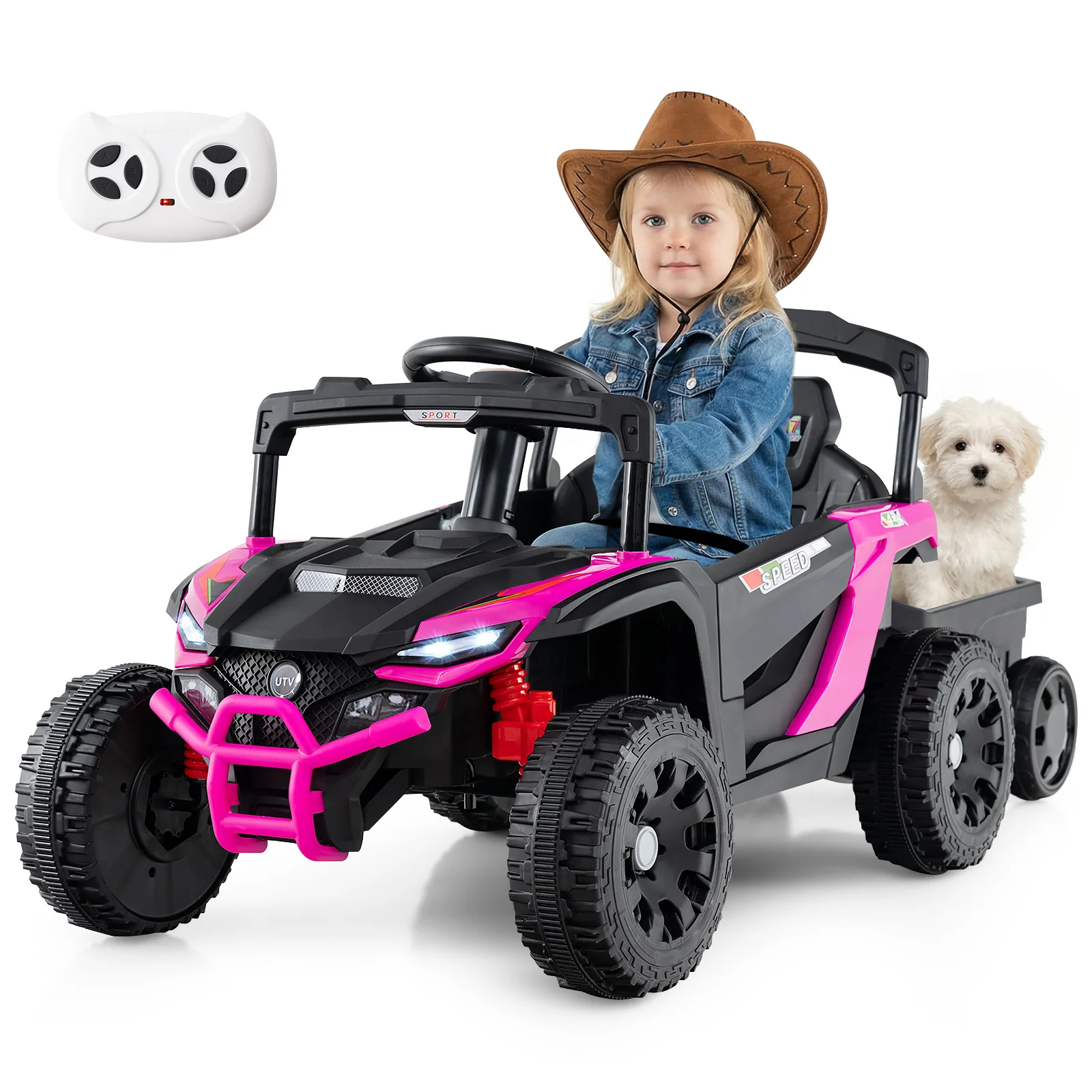12V Battery Powered Ride On Tractor with Parent Remote Control-MH, Black & Pink - Image 5